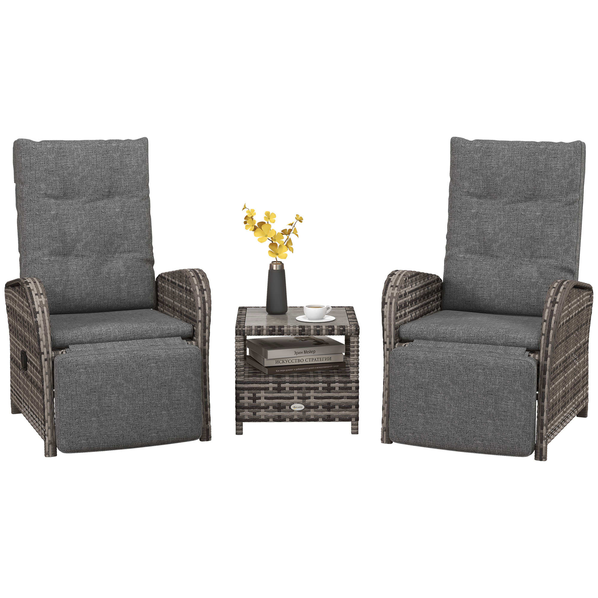 2 Seater Patio Rattan Wicker Chaise Lounge Sofa Set w/ Cushion for Patio Yard Porch - Life Essentials