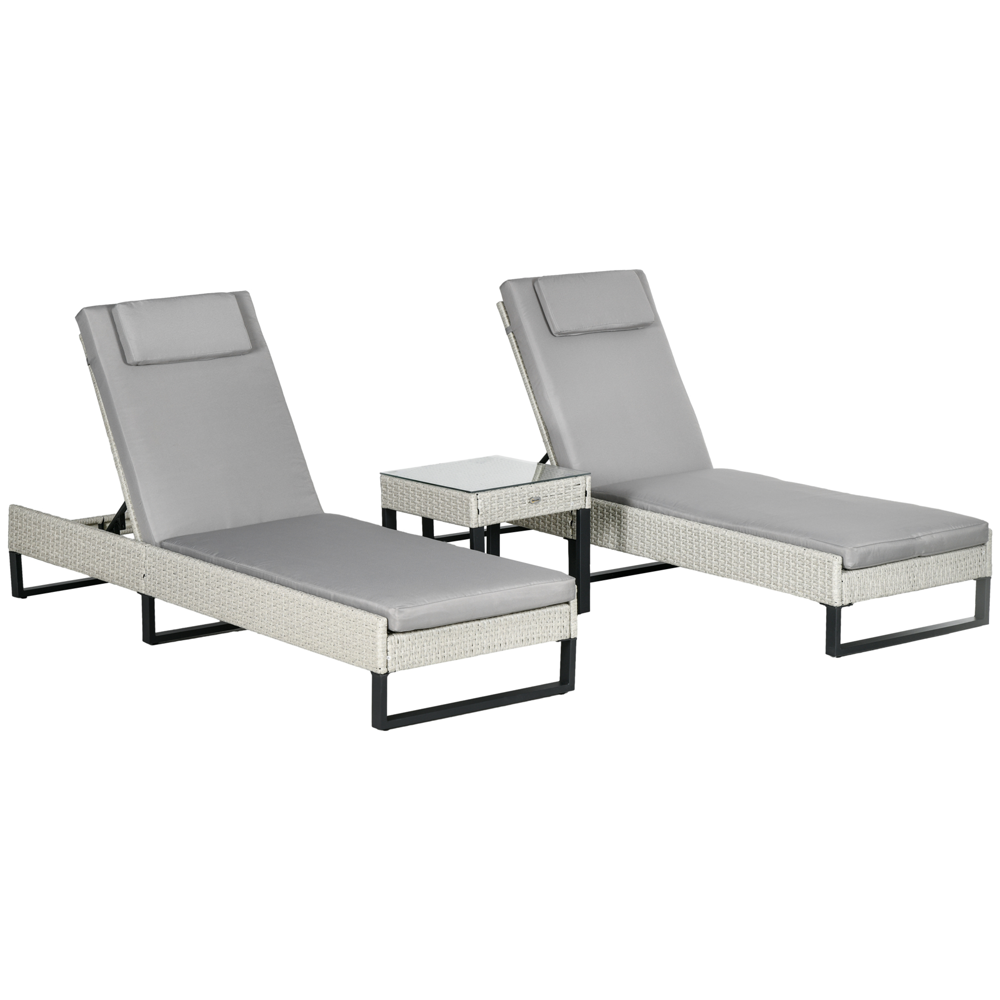 Jones 3-Piece Rattan Sun Lounger Set with Cushions and Table - Light Grey - Life Essentials