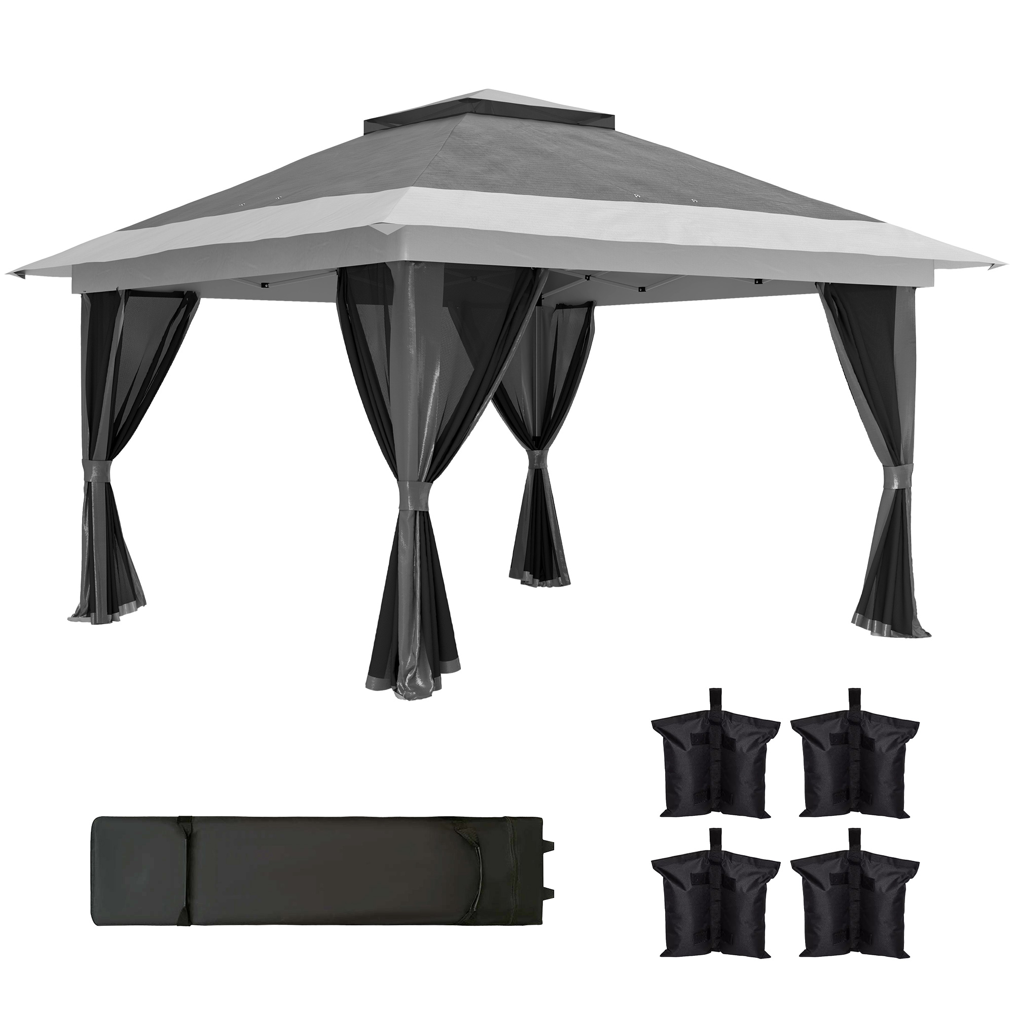SUNVISTA 3.6 x 3.6m Pop-Up Gazebo, with Accessories - Grey - Life Essentials