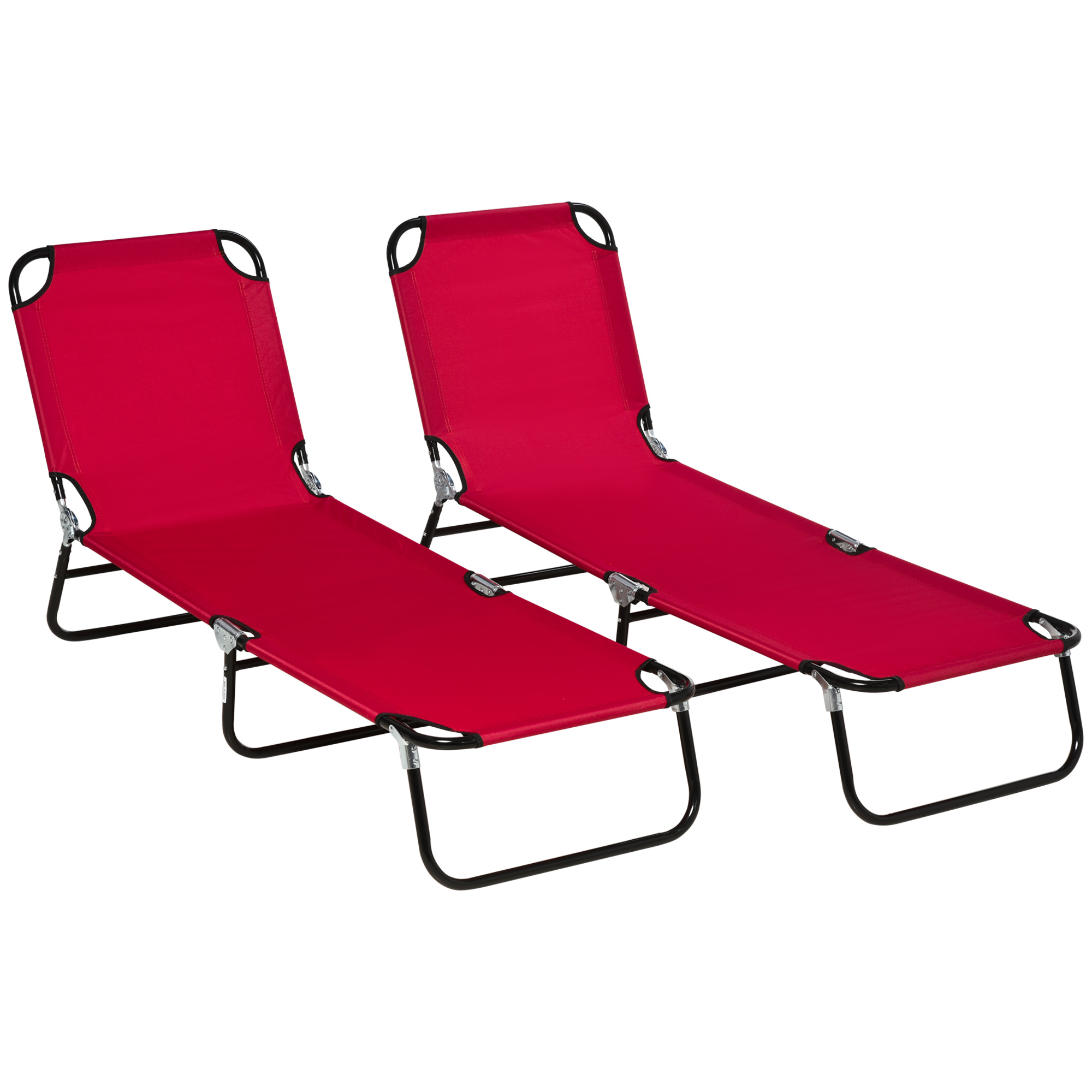 SUNVISTA Folding Sun Loungers Set of 2, Outdoor Day Bed with 5-Position Adjustable Backrest, Wine Red - Life Essentials