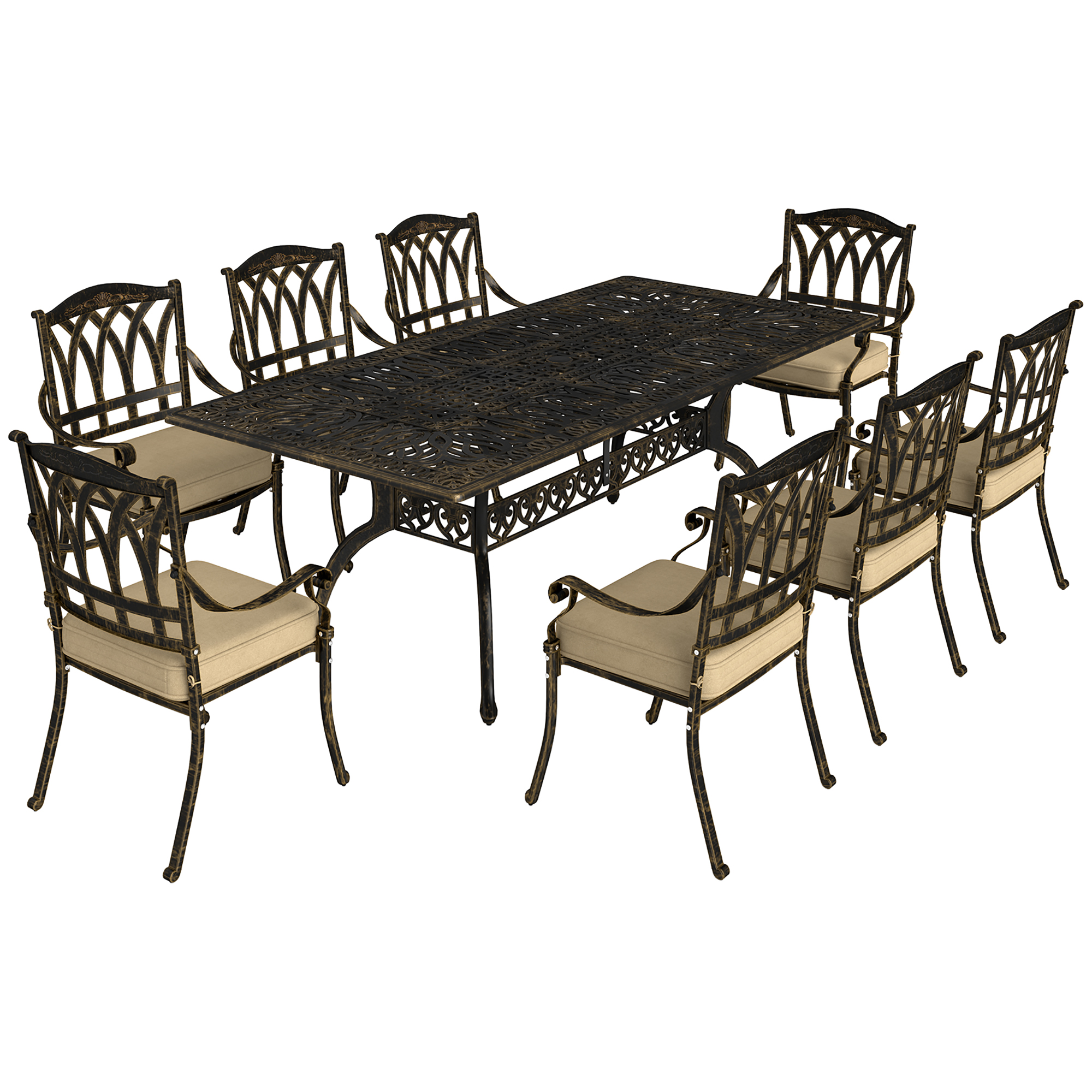 SUNVISTA Nine-Piece Cast Aluminium Garden Dining Set - Bronze Tone - Life Essentials