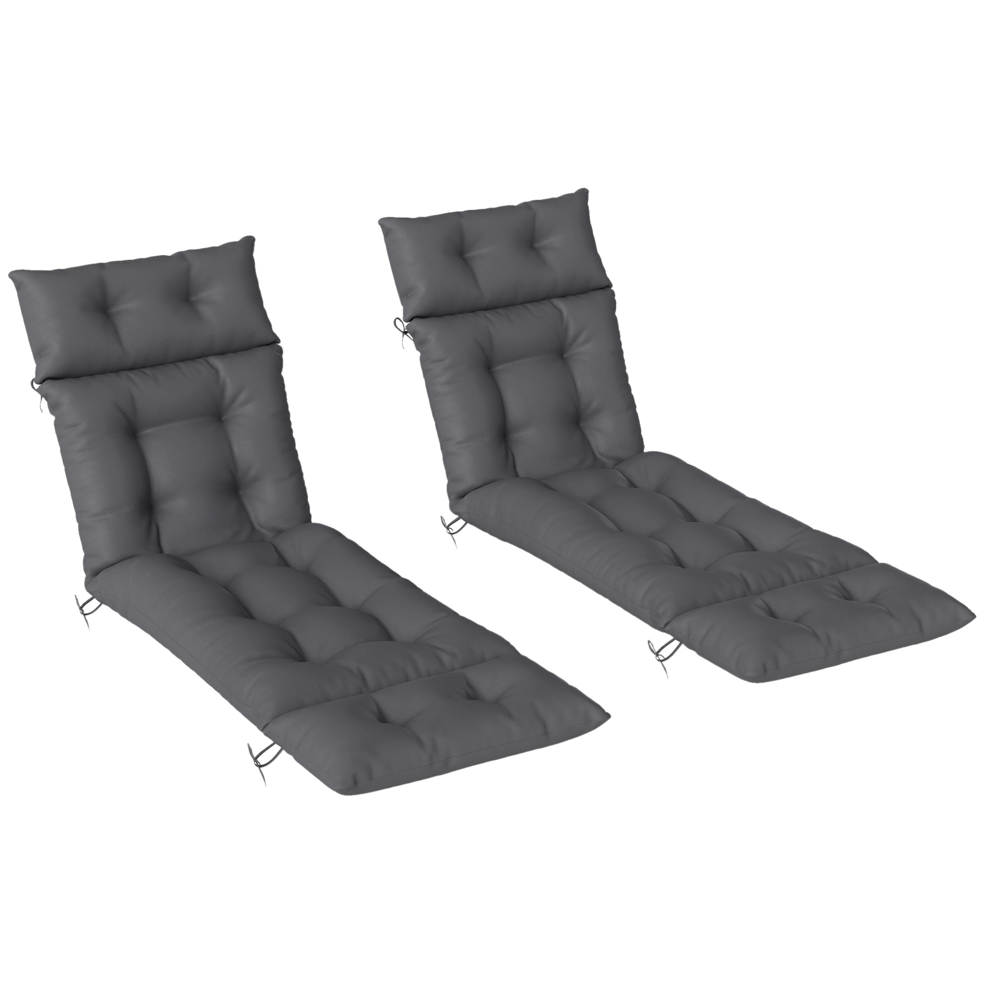 SUNVISTA Sun Lounger Cushions Only, 190x56x10cm Garden Lounge Chair Cushions Set of 2, Dark Grey - Life Essentials