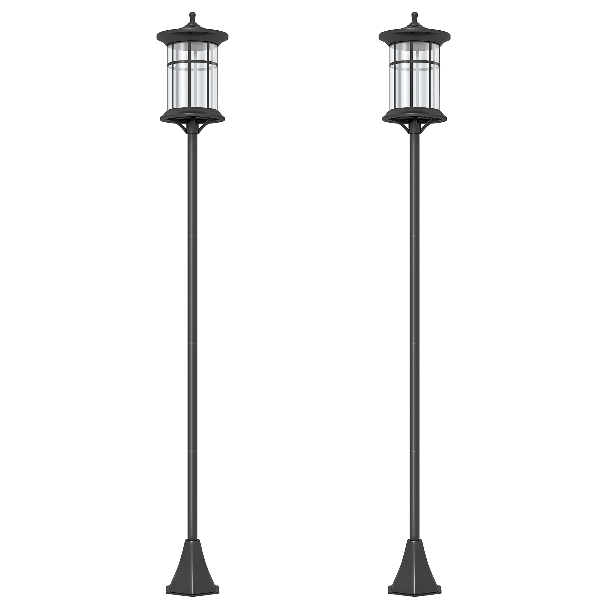 SUNVISTA Set of Two 1.8m Traditional Style Solar Lamp Posts - Black - Life Essentials