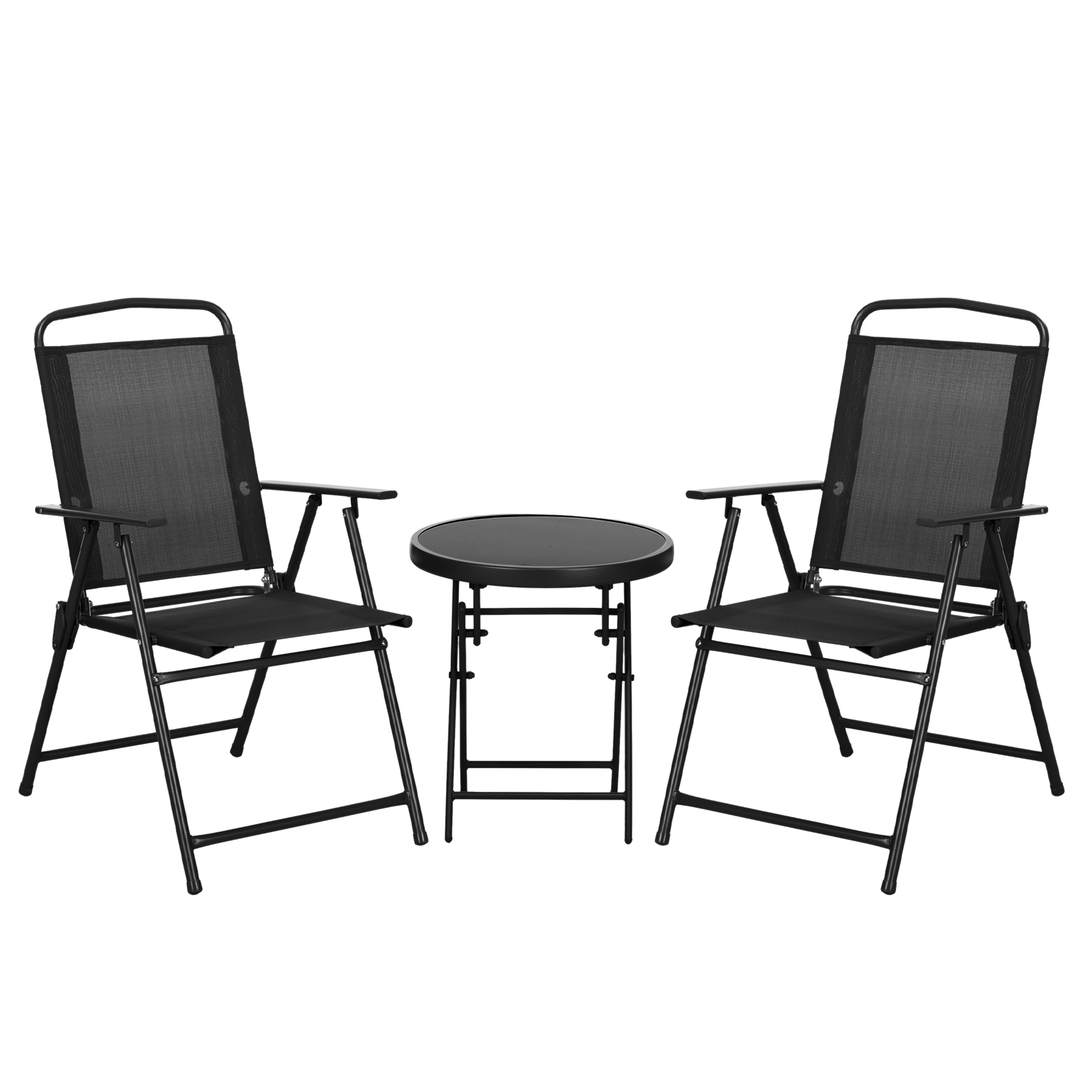 SUNVISTA Three-Piece Garden Seat Set, with Glass-Top Table - Black - Life Essentials