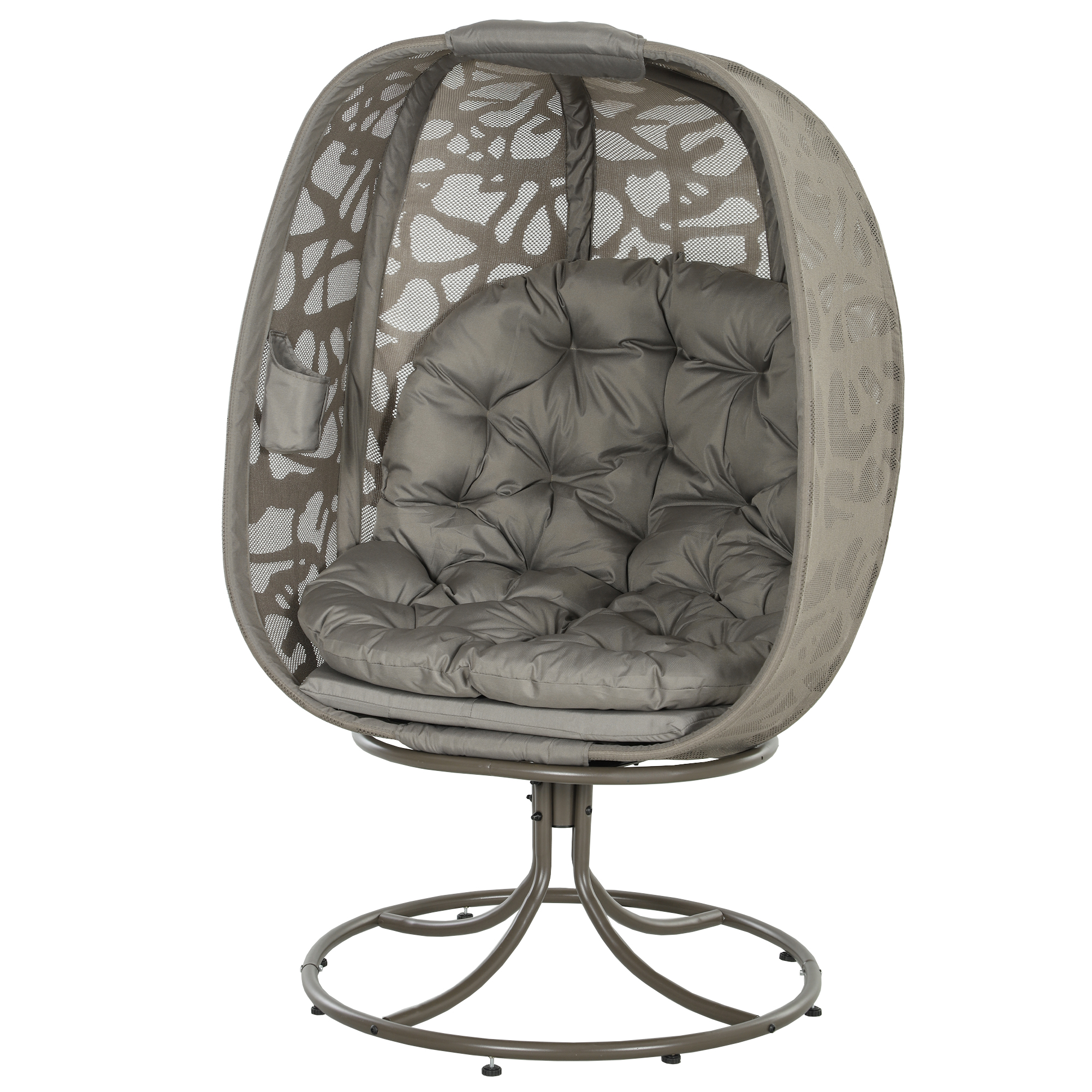 SUNVISTA Swivel Egg Chair with Cushions, Foldable Basket Seat and Metal Frame, Indoor Outdoor Lounge Chair for Balcony, Sand Brown - Life Essentials