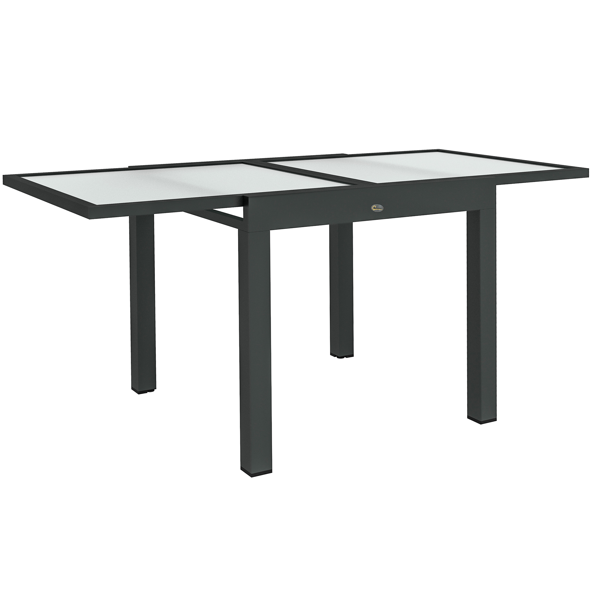 SUNVISTA Extending Garden Table, Outdoor Dining Table with Aluminium Frame and Tempered Glass Tabletop, 80/160 x 80 x 75 cm, Black and Clear - Life 