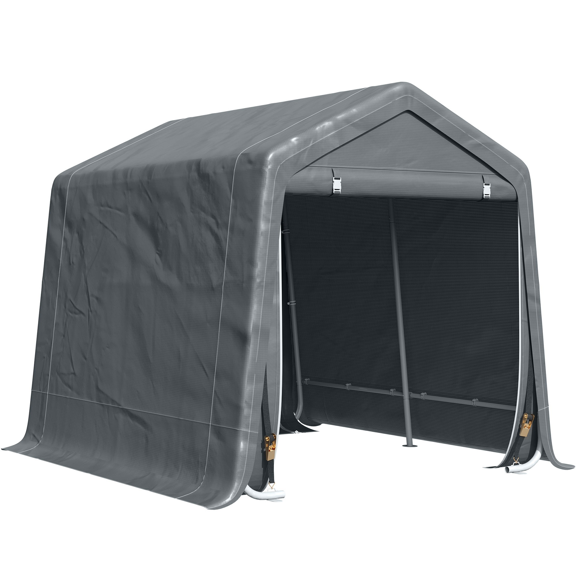 Garden Storage Tent, Heavy Duty Bike Shed, Patio Storage Shelter w/ Metal Frame and Double Zipper Doors, 2.8m x 2.4m x 2.4m, Dark Grey - Life 