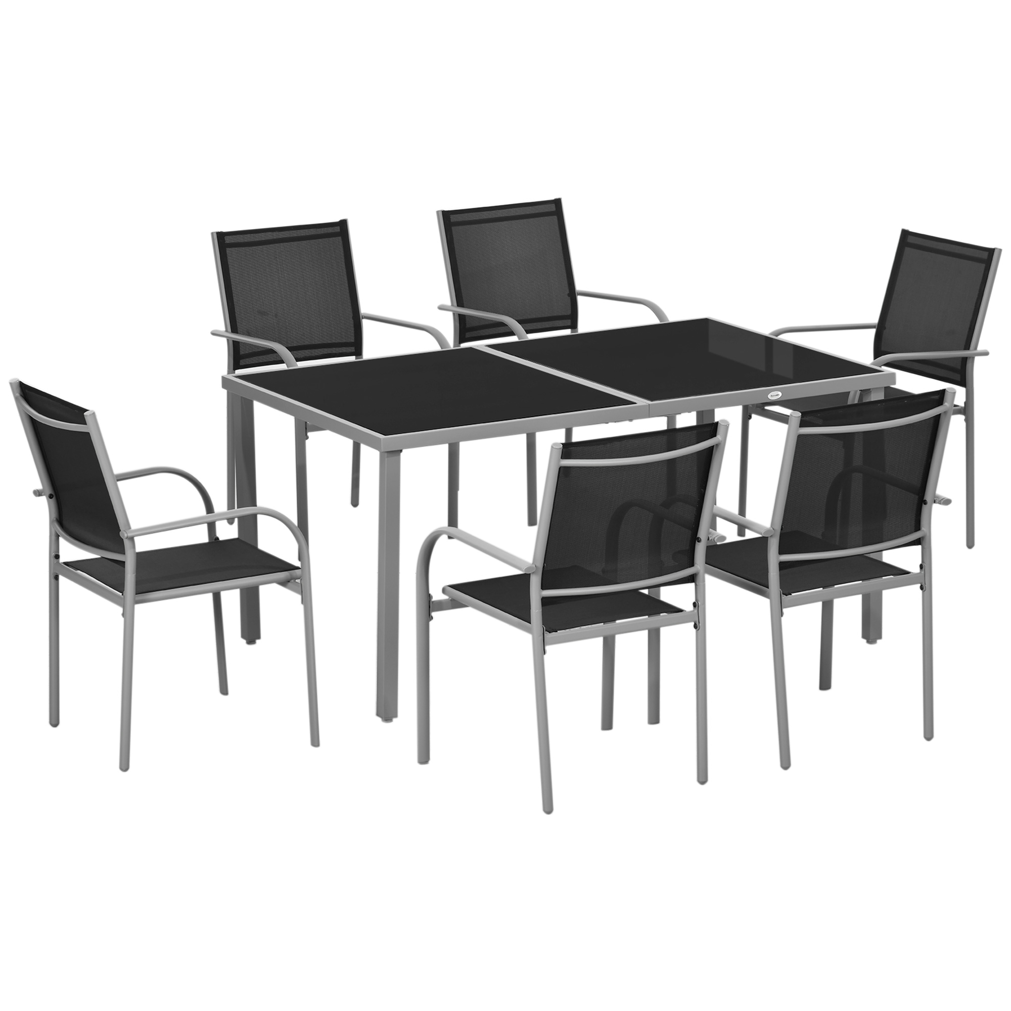 7-Pcs Outdoor Dining Set with Stackable Chairs and Tempered Glass Table - Life Essentials