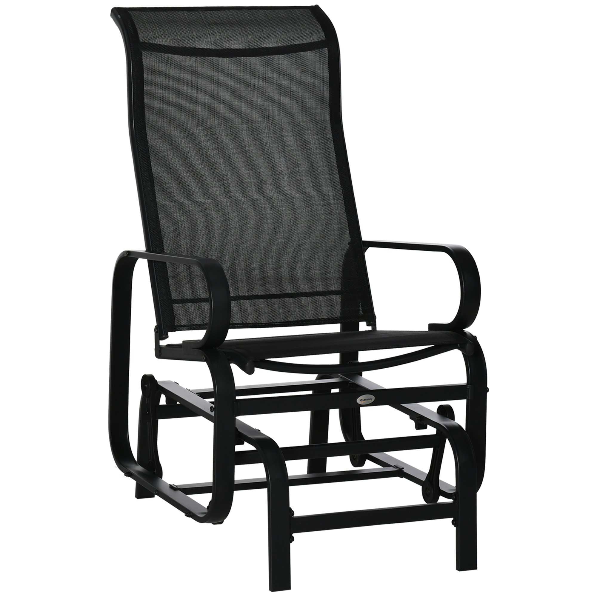 Outdoor Gliding Rocking Chair with Sturdy Metal Frame Garden Comfortable Swing Chair for Patio, Backyard and Poolside, Black - Life Essentials