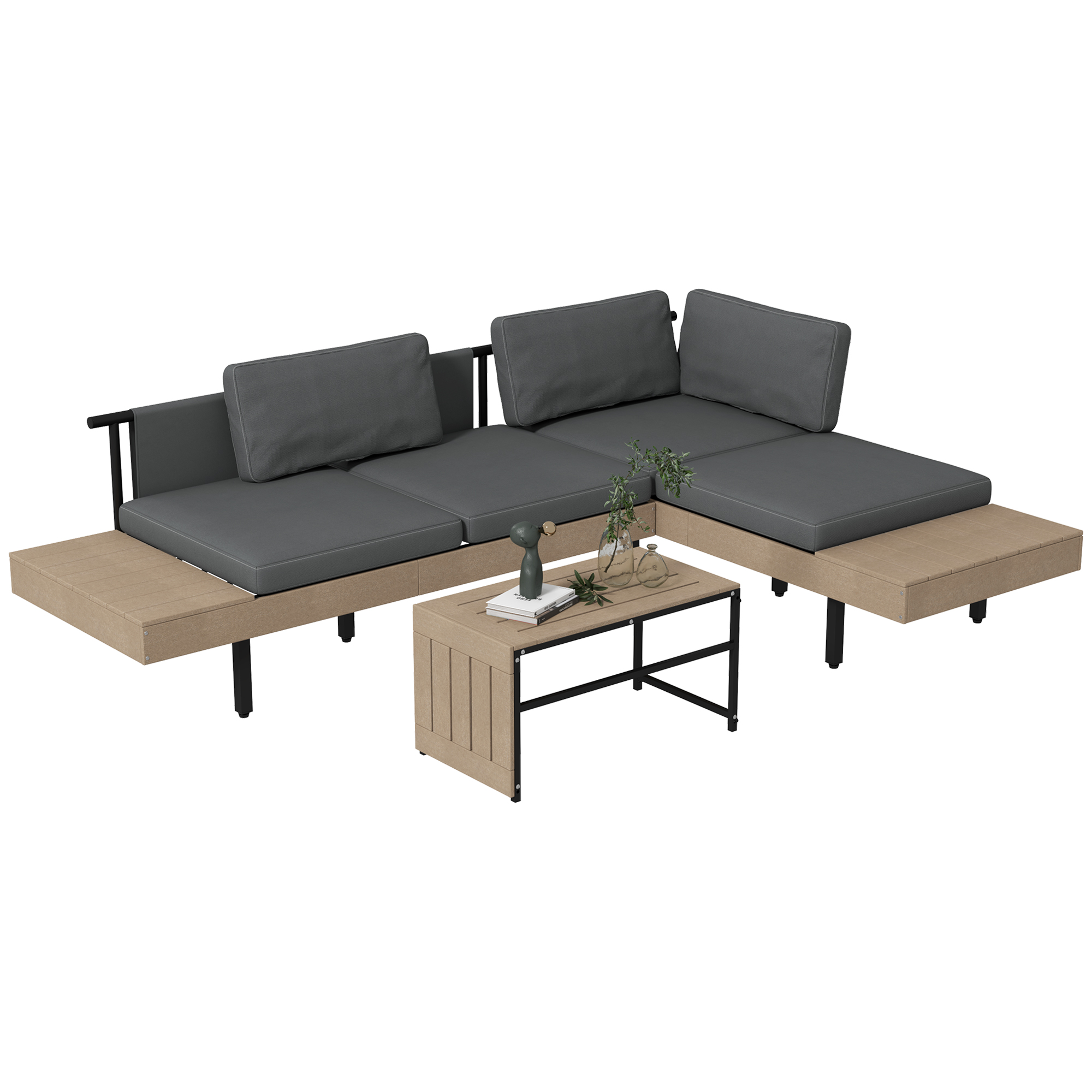 Jones 3-Piece L Shaped Garden Sofa Set with Table and Cushions - Grey - Life Essentials