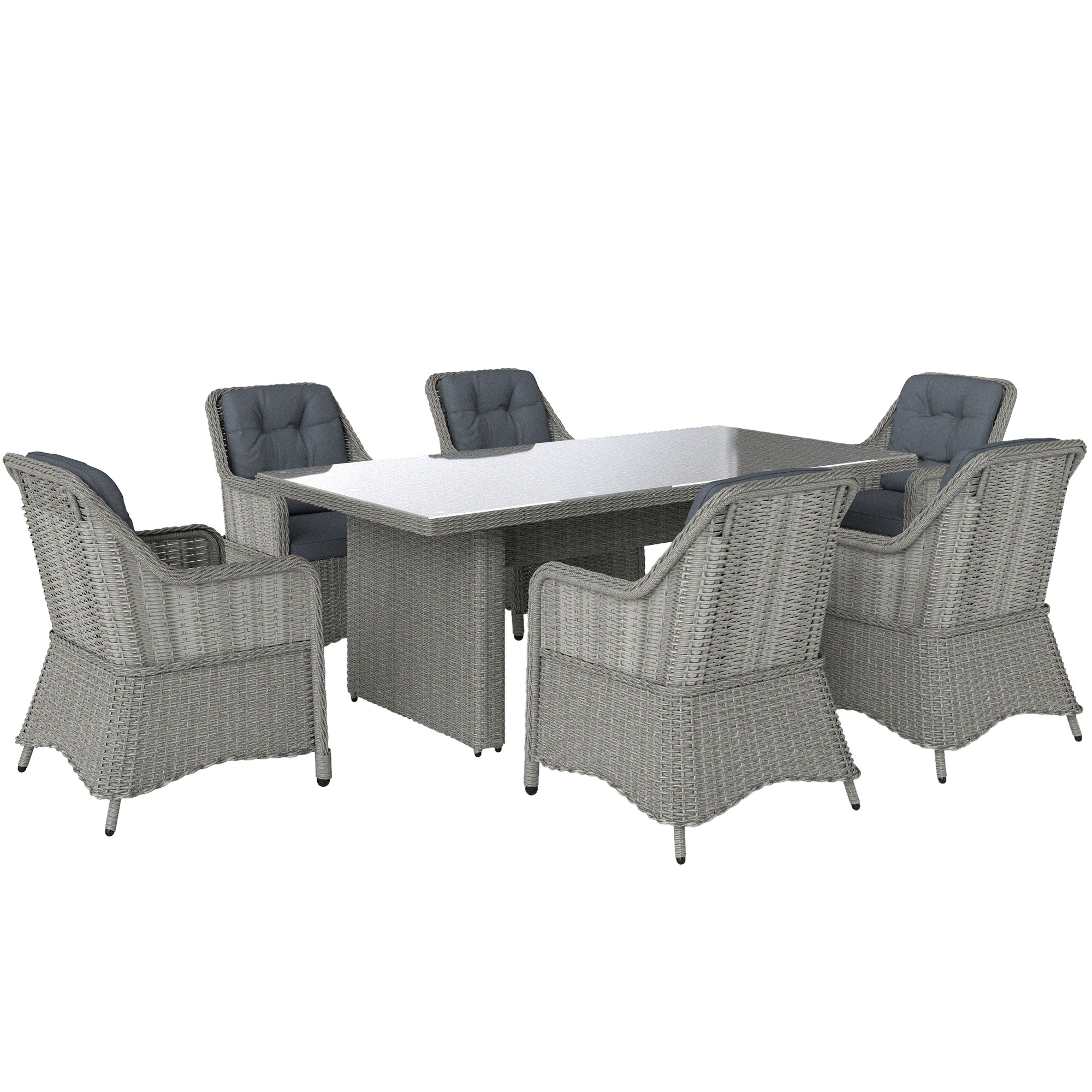 SUNVISTA Seven-Piece Rattan Dining Set - Mixed Grey - Life Essentials