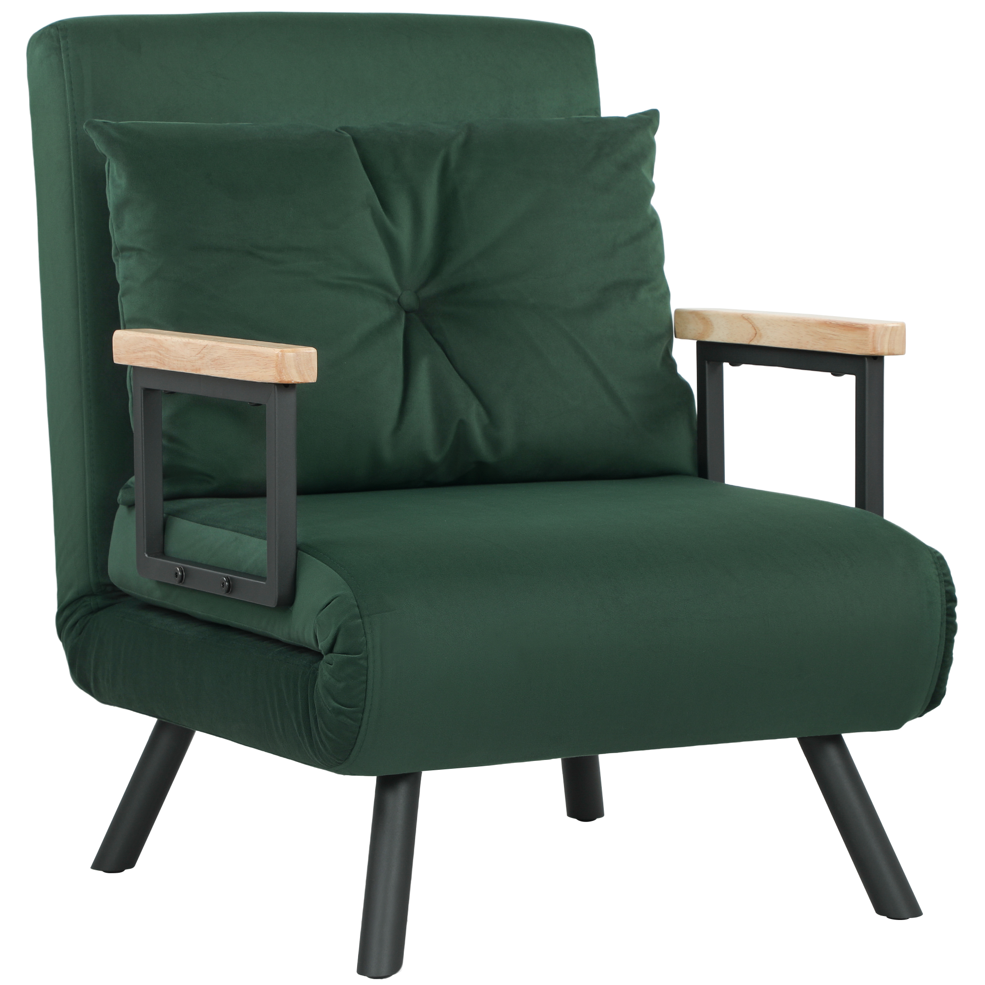 HERON 4 in 1 Velvet Feel Single Chair Bed with Pillow - Green - Life Essentials