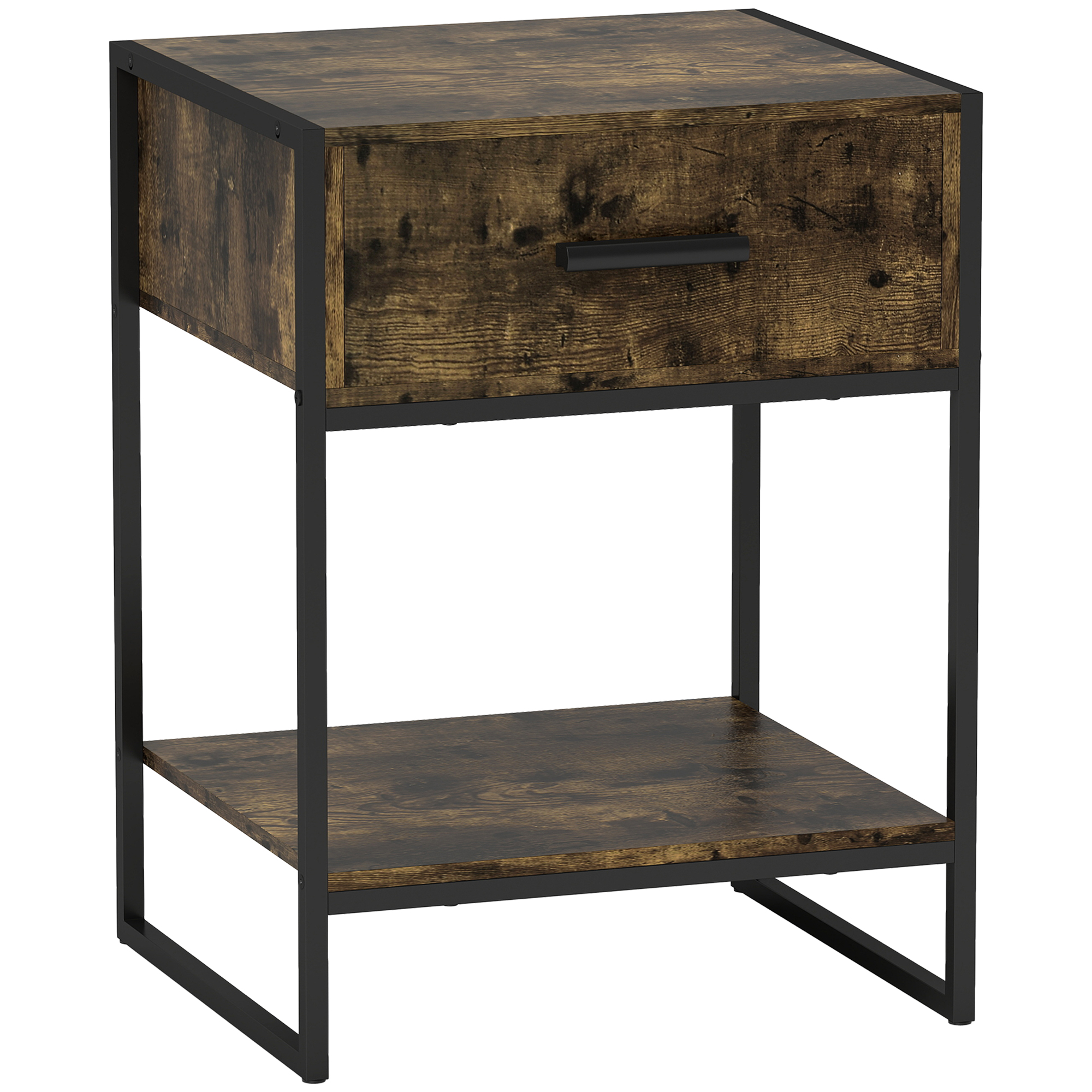 HERON Modern Bedside Table - Rustic Brown - Life Essentials