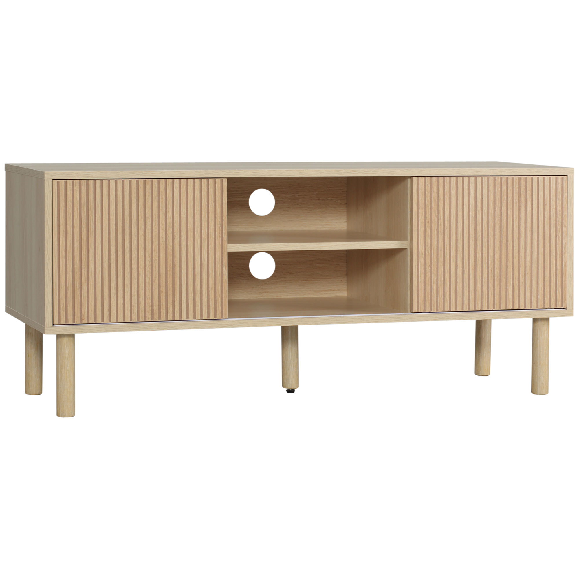 HERON Sliding Door TV Cabinet Stand - Oak Wood-Effect - Life Essentials