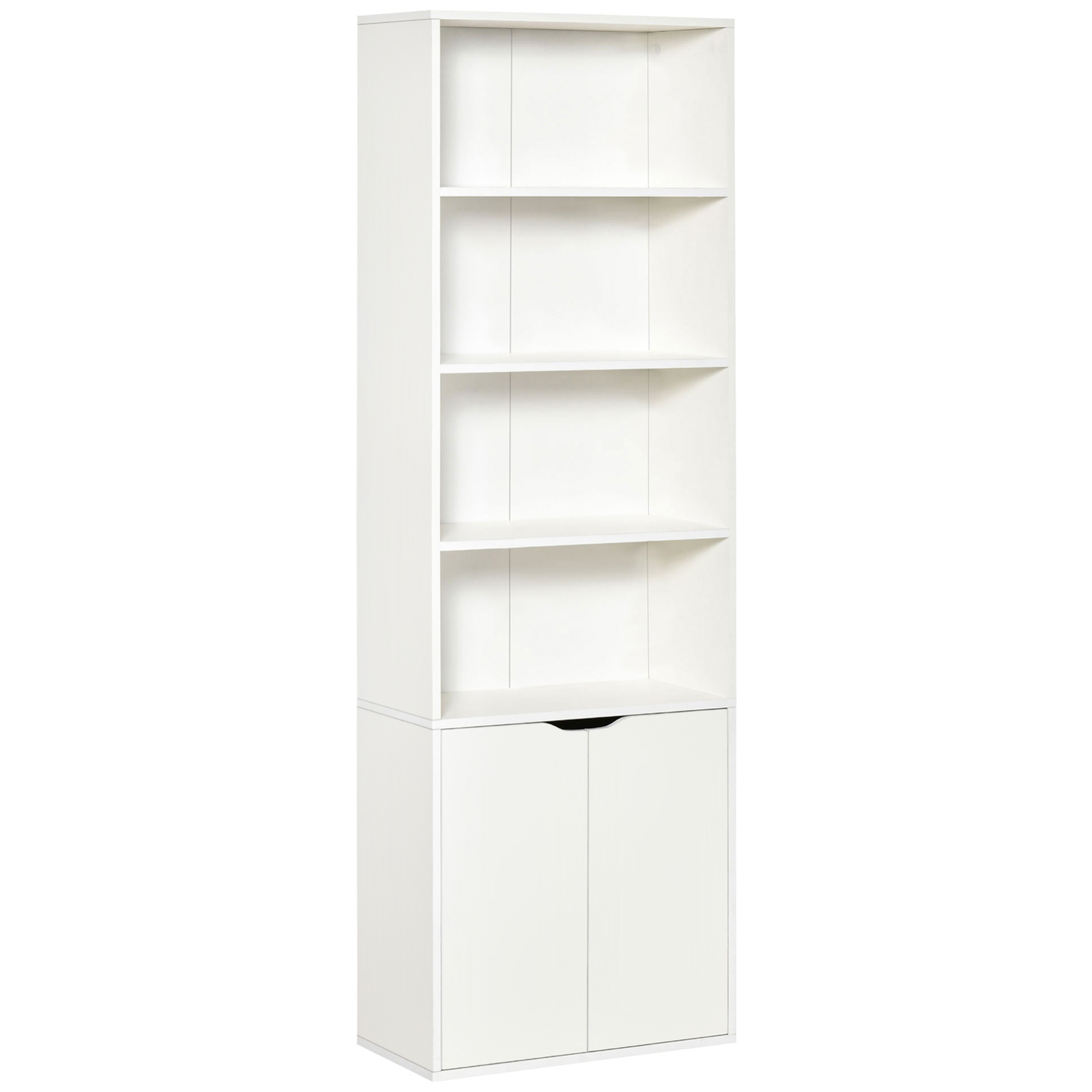 2 Door 4 Shelves Tall Bookcase Modern Storage Cupboard Display Unit for Living Room Study Bedroom Home Office Furniture White - Life Essentials