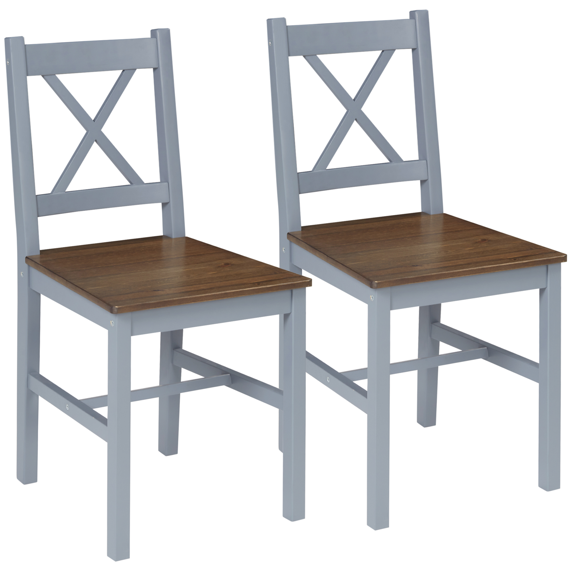 Dining Chairs Set of 2, Pine Wood Kitchen Chairs with Cross Back, Solid Structure for Living Room and Dining Room, Grey - Life Essentials