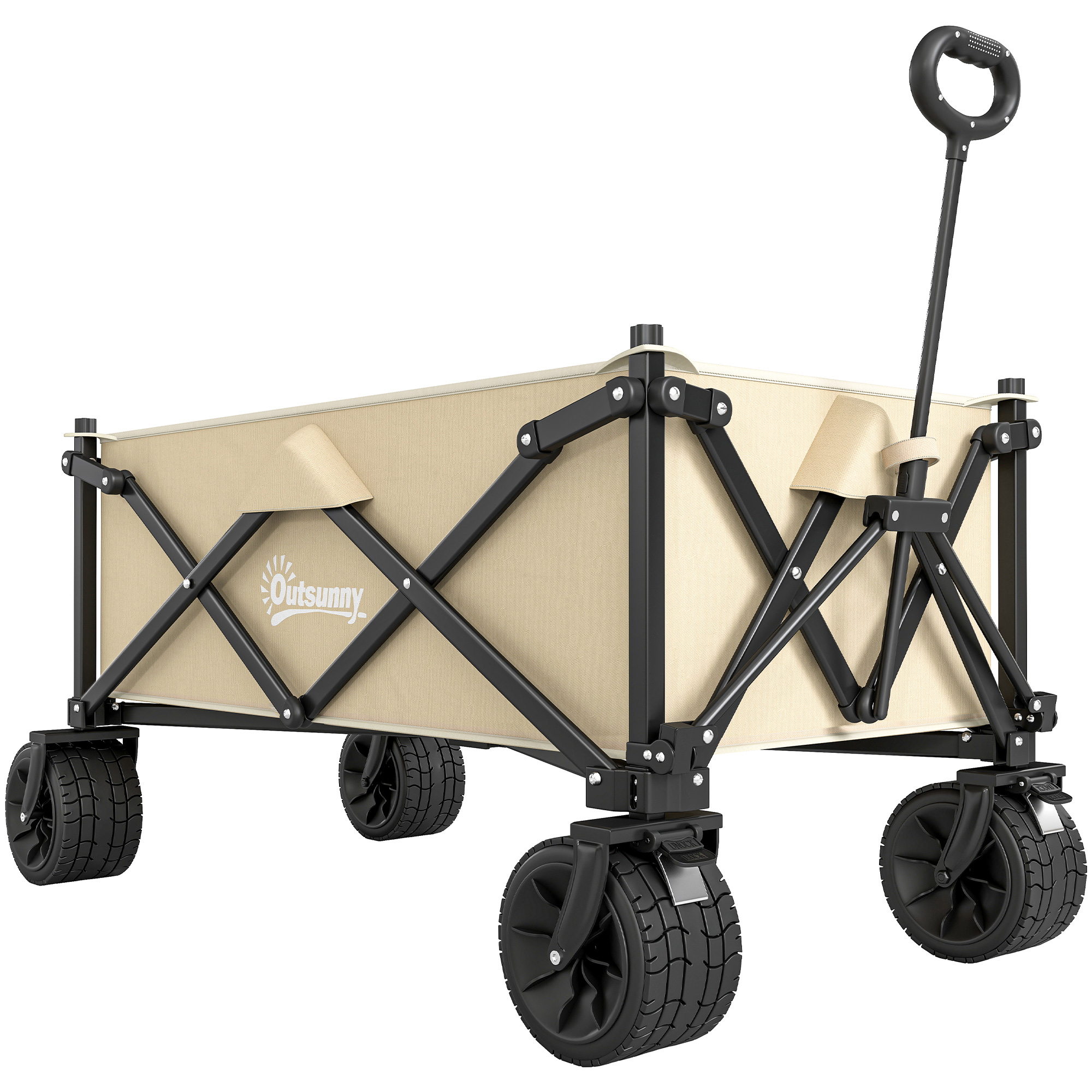 Folding Garden Trolley, Outdoor Wagon Cart with Carry Bag, for Beach, Camping, Festival, 120KG Capacity, Khaki - Life Essentials