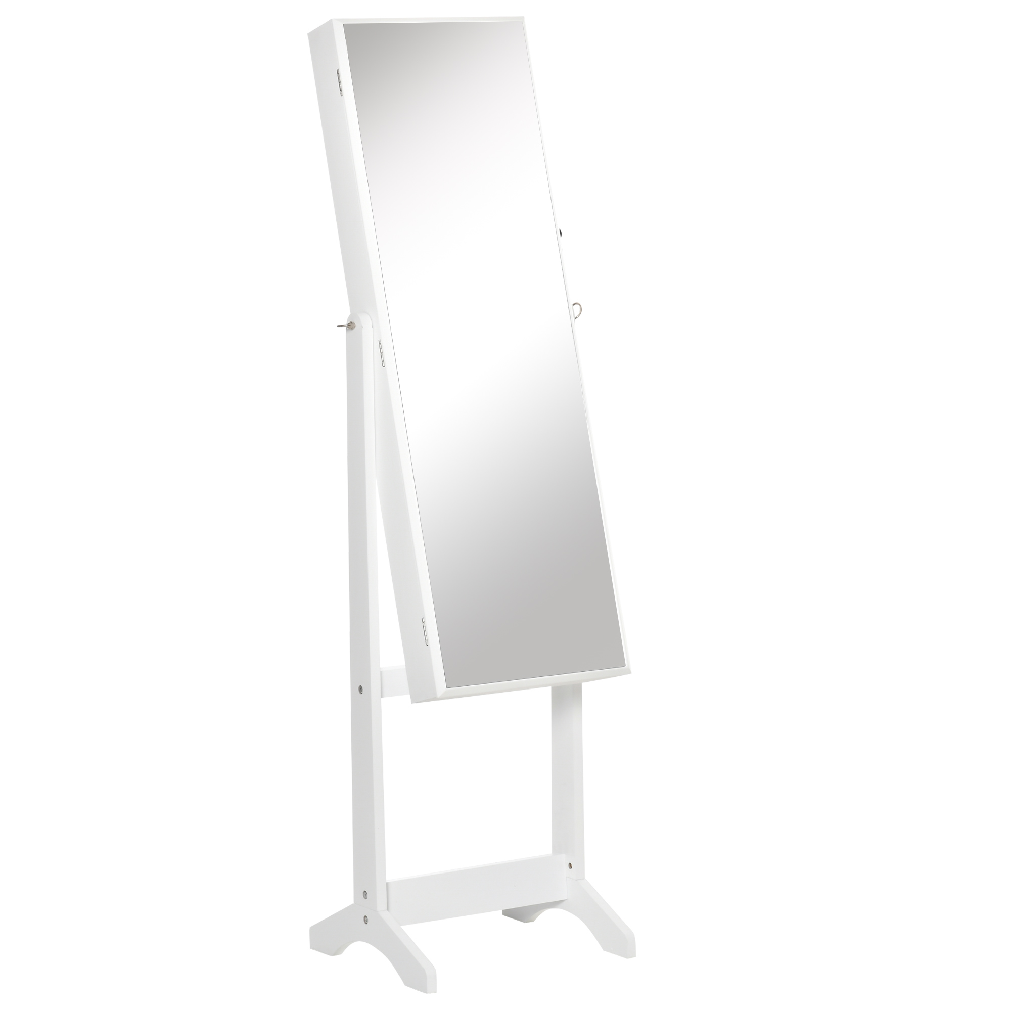 Jewellery Cabinet with Full-Length Mirror, Mirror Armoire, Lockable Jewellery Organiser for Bedroom Dressing Room, White - Life Essentials