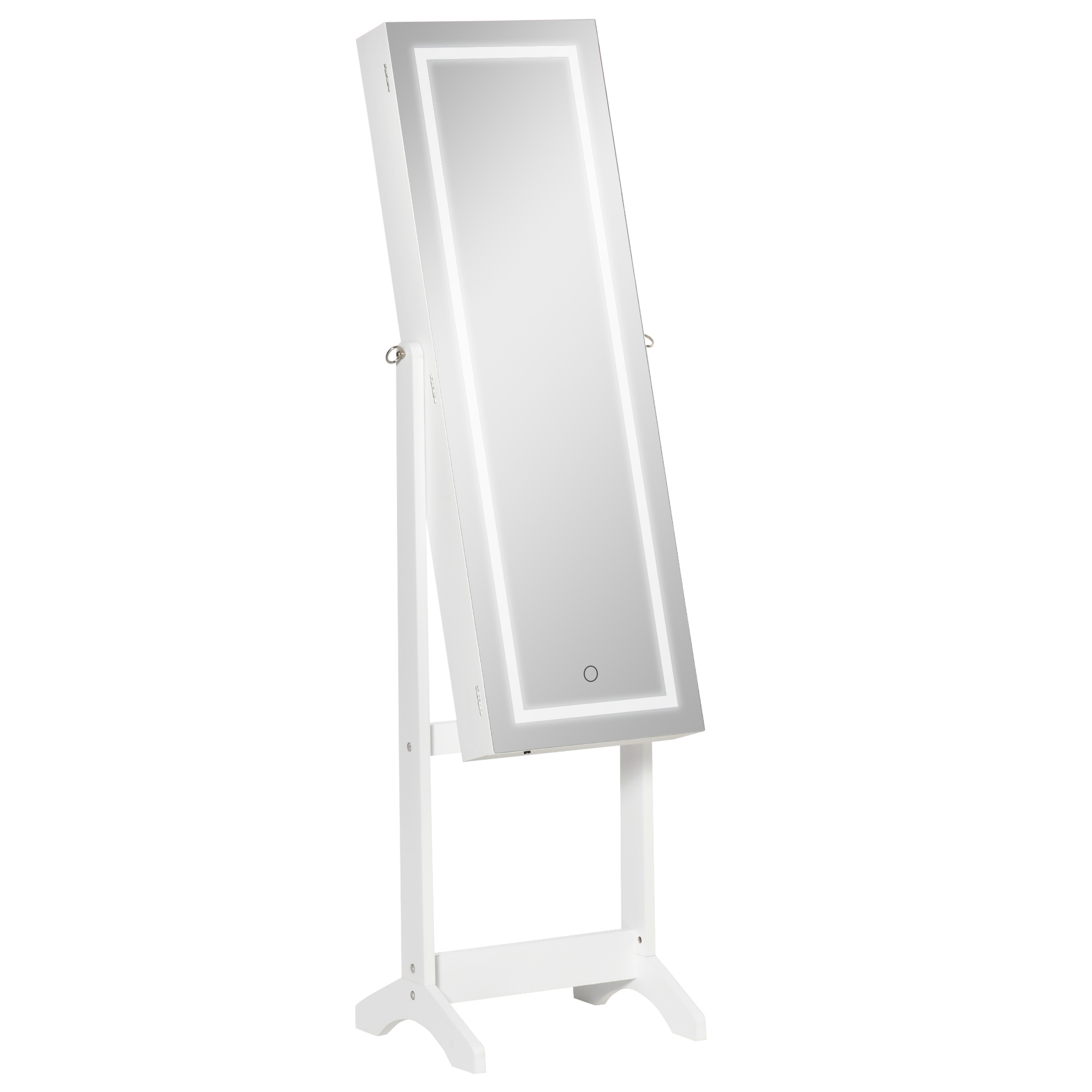 Jewellery Cabinet with LED Light, Lockable Jewellery Organiser with Full-Length Mirror for Bedroom Dressing Room, White - Life Essentials