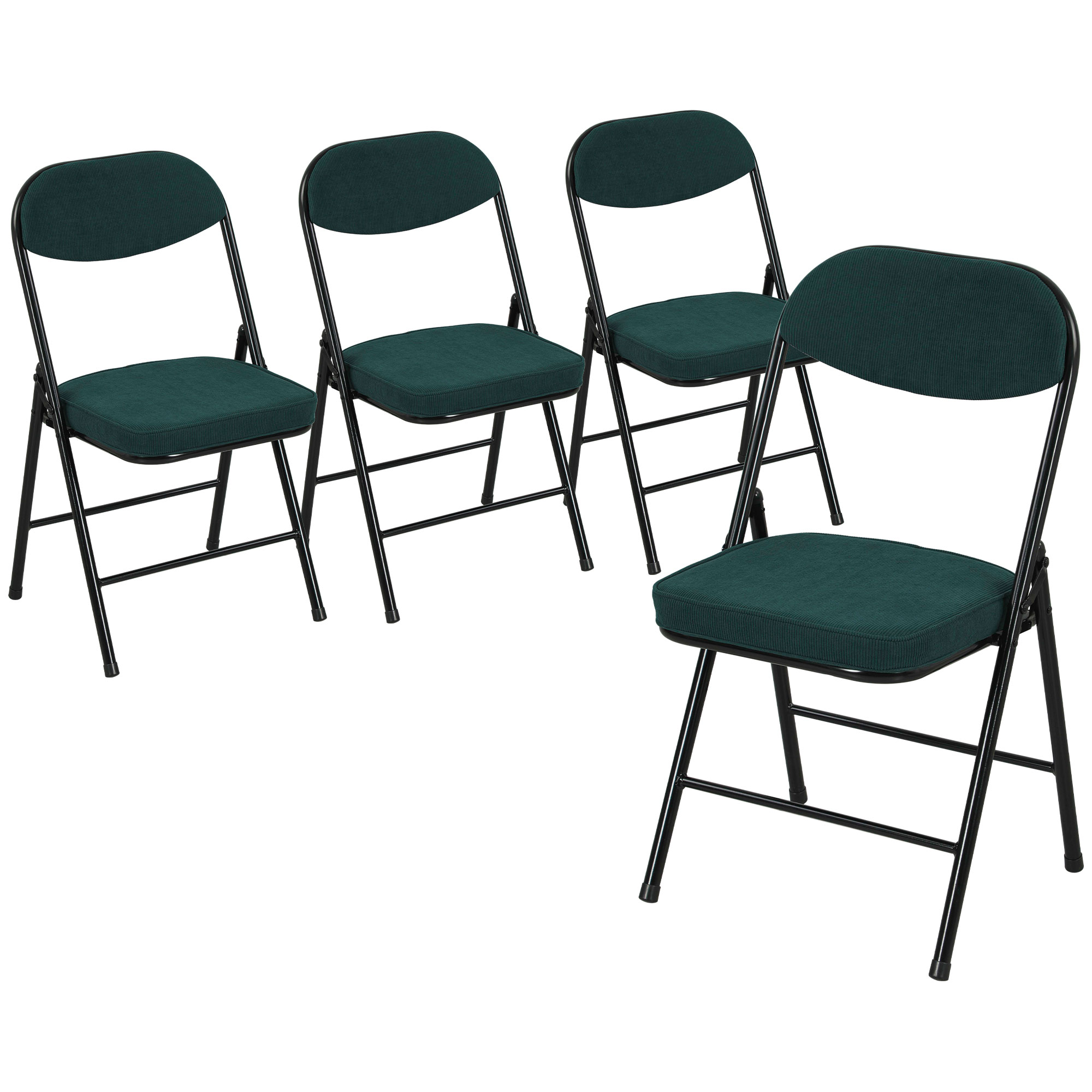 HERON Set of Four Folding Corduroy Seat Chairs - Blue - Life Essentials