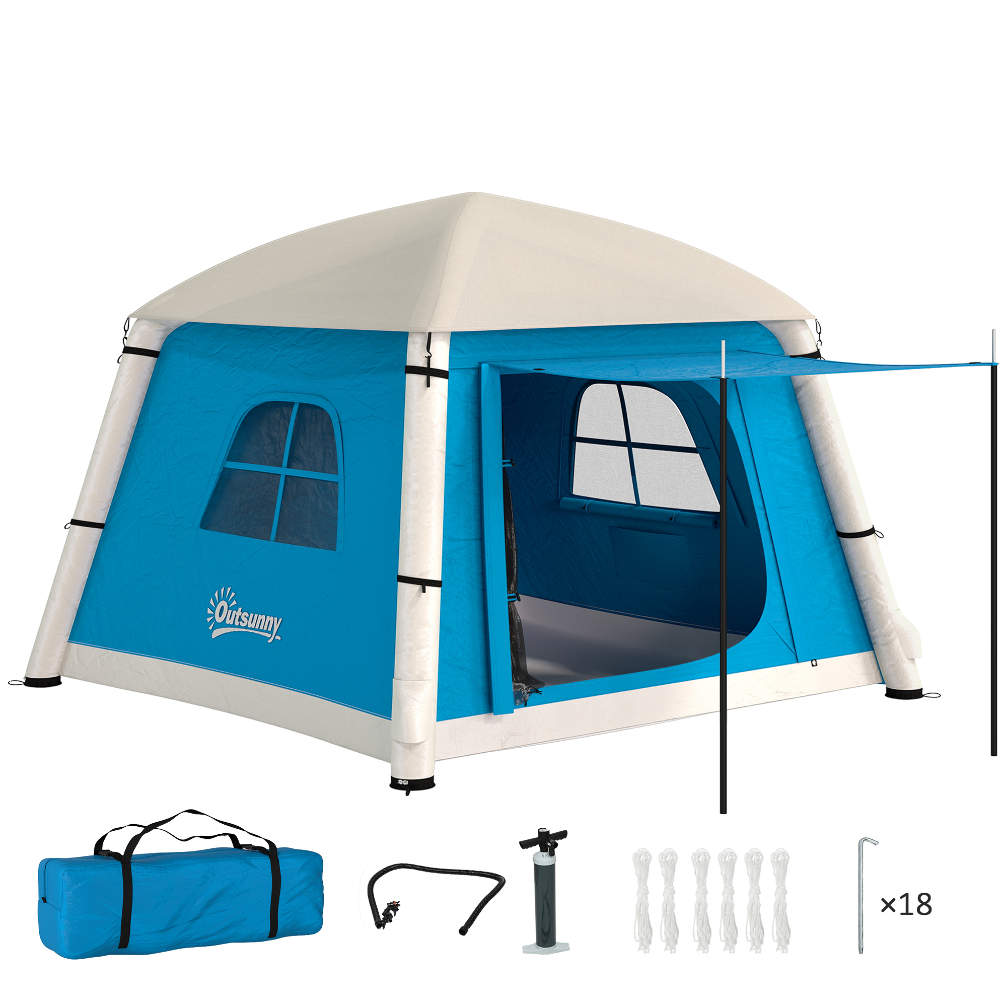 SUNVISTA Inflatable Camping Tent, 1-2 Person, Waterproof with Hand Pump & Mesh Windows, Light Blue - Life Essentials
