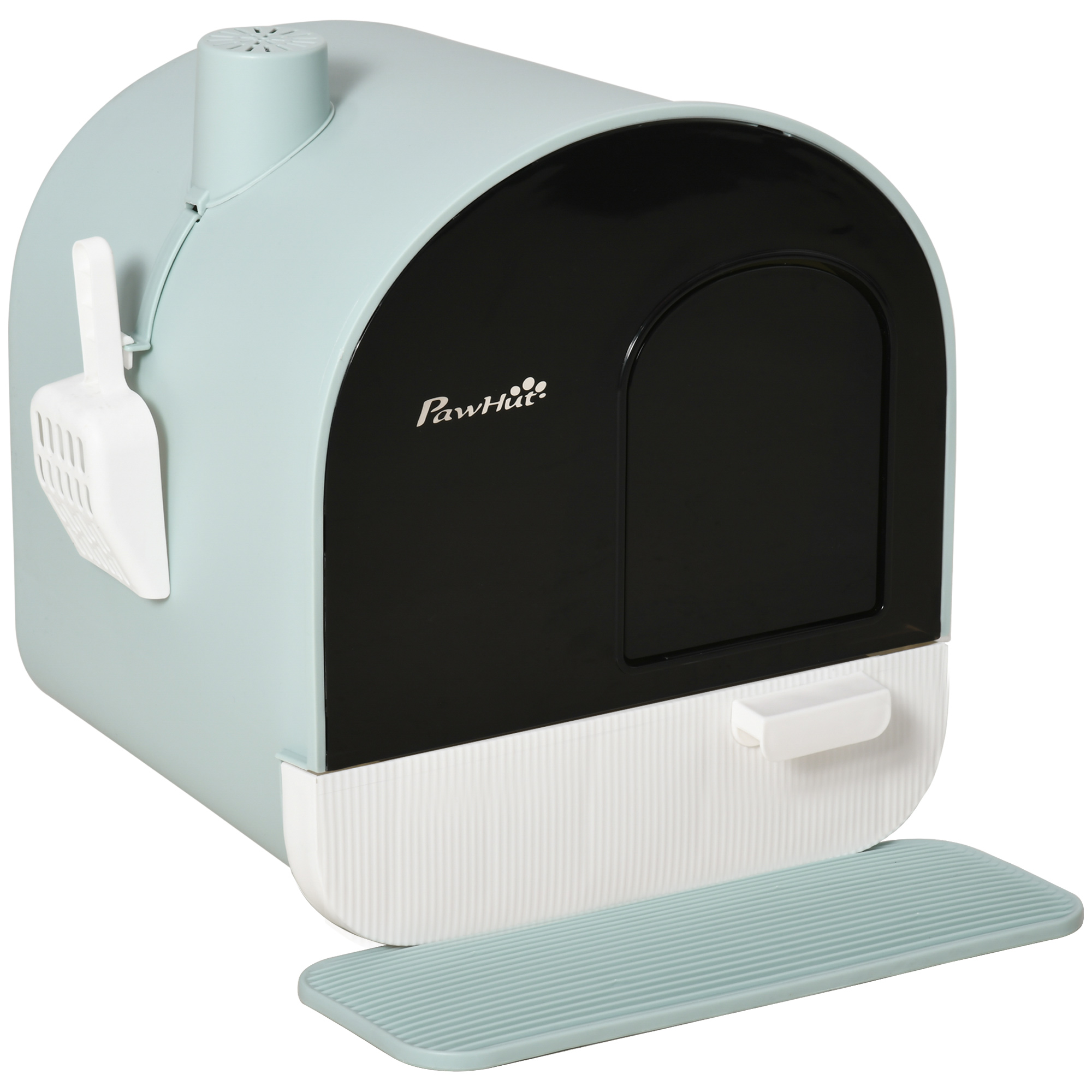 Cat Litter Box Kitten Litter Tray with Hood Scoop Filter Flap Door, 43x44x47 cm, Green - Life Essentials