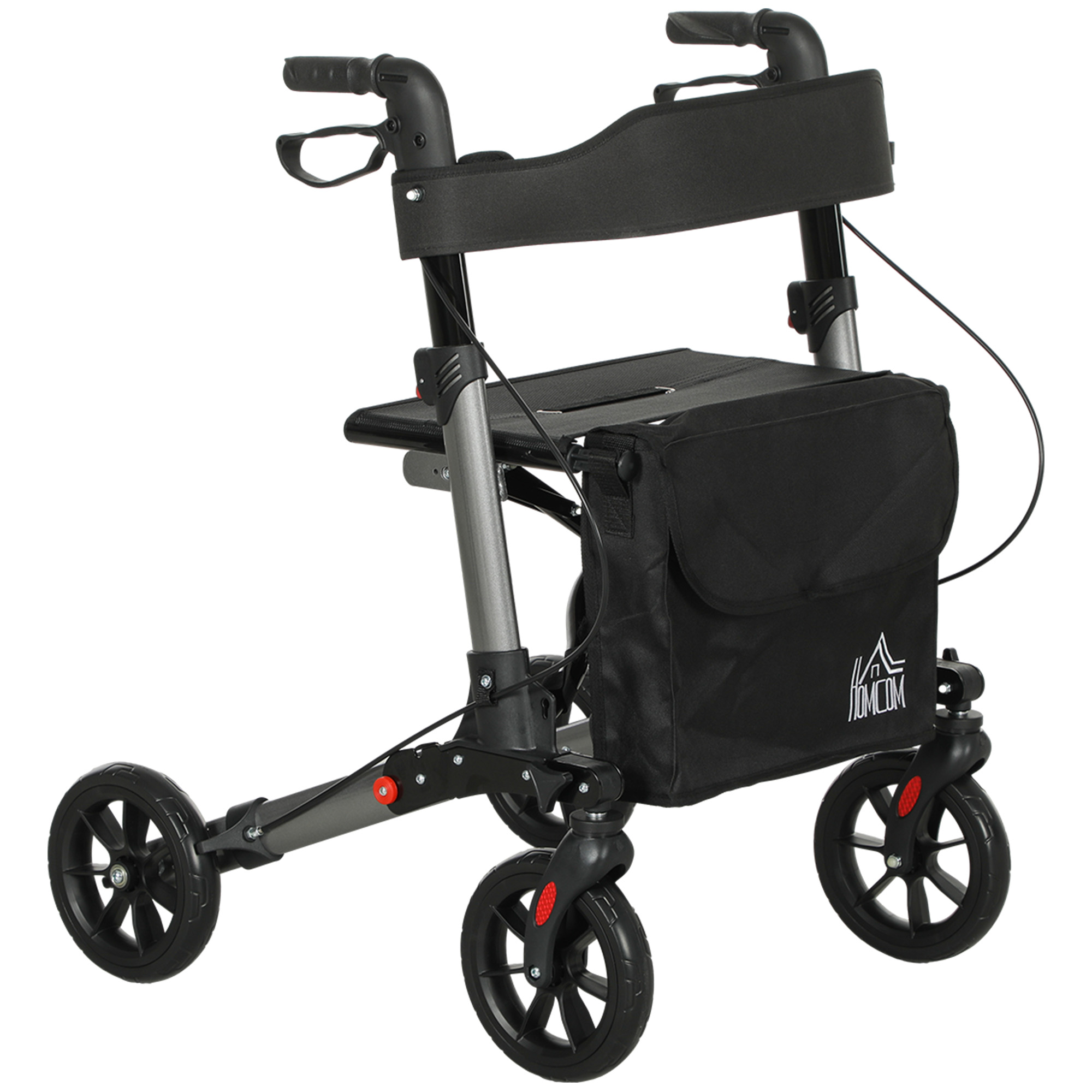 HERON 4 Wheel Rollator with Seat and Back, Folding Mobility Walker with Carry Bag, Adjustable Height, Dual Brakes, Silver - Life Essentials