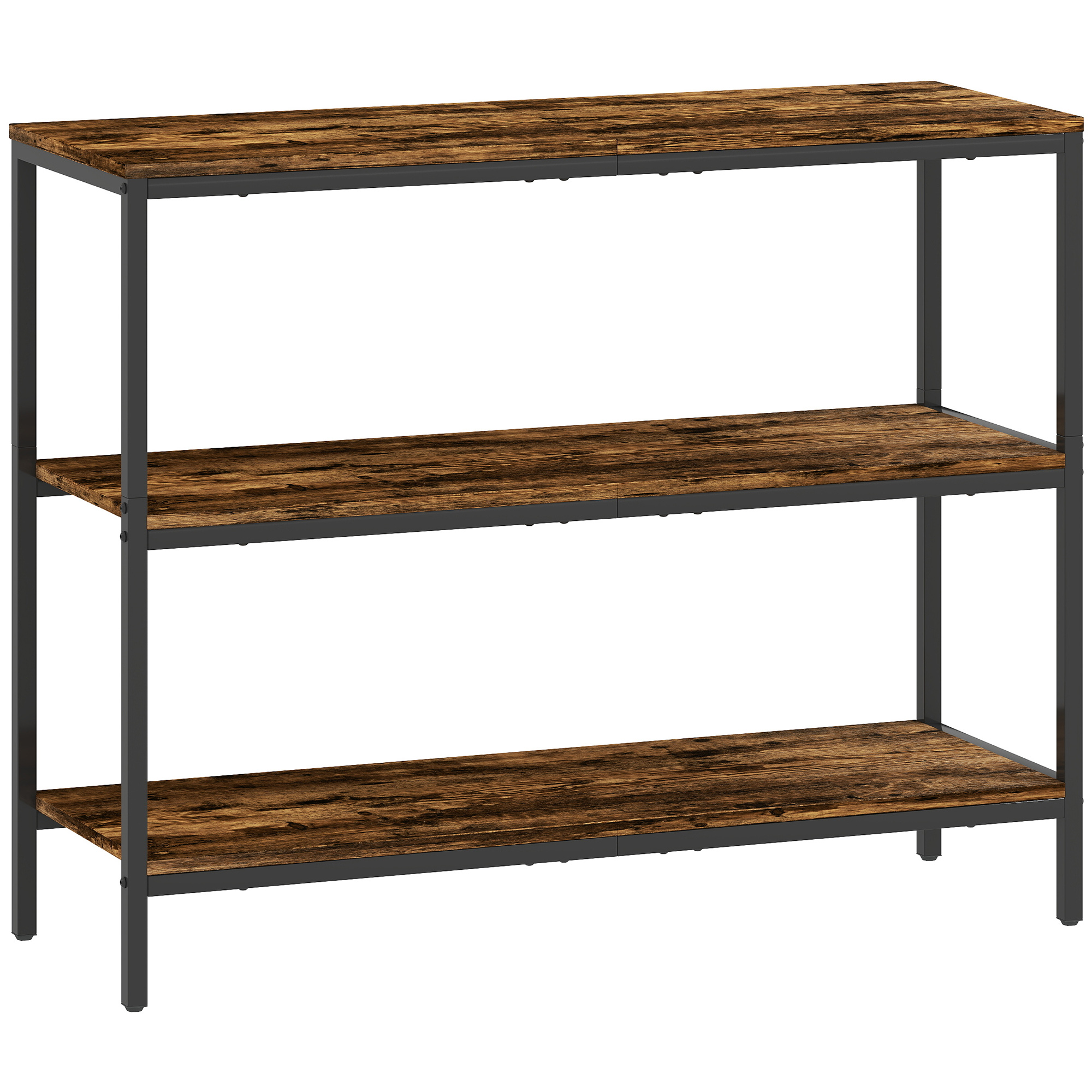 HERON 3 Tier Console Table with Storage Shelves - Rustic Brown - Life Essentials