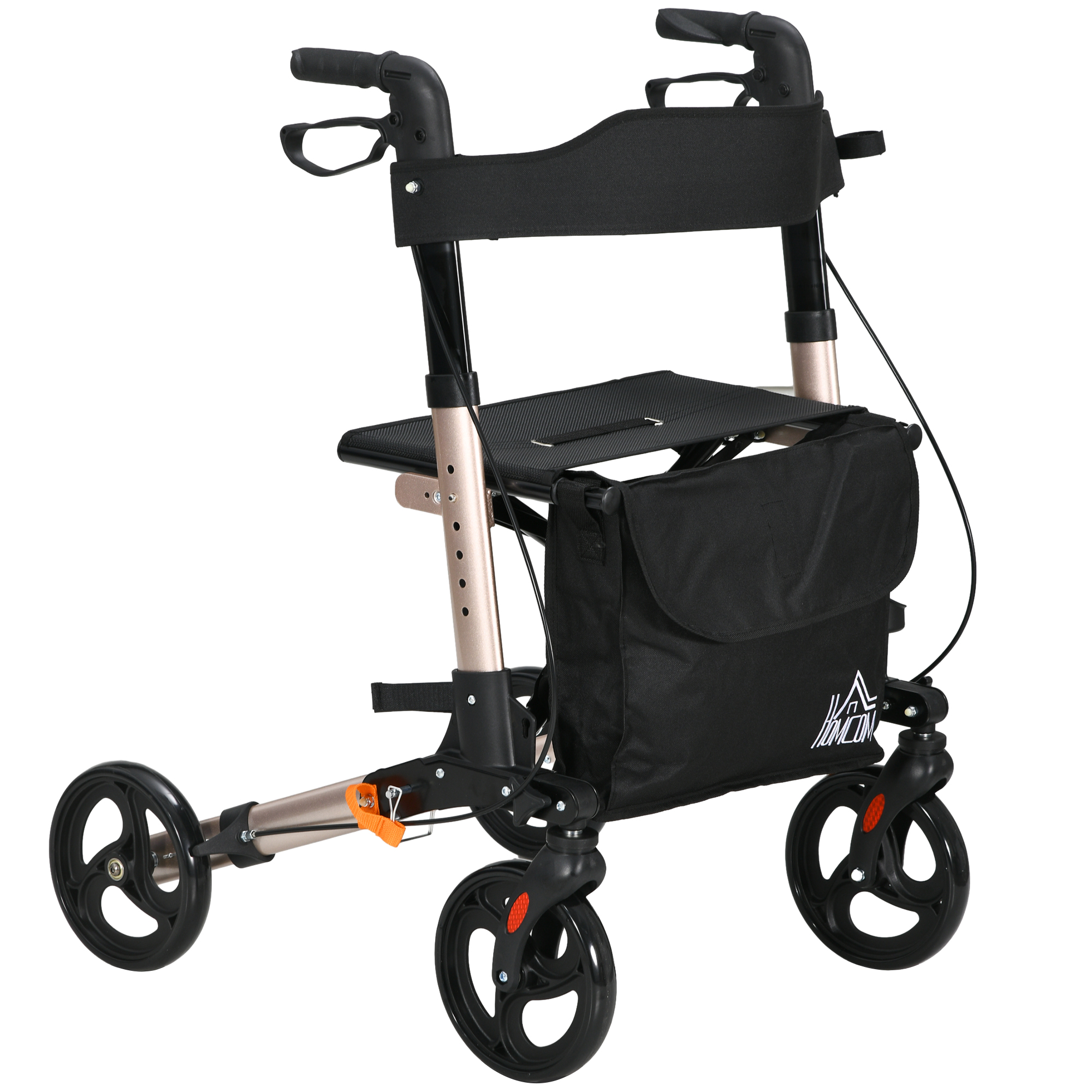 4 Wheel Rollator with Seat and Back, Folding Walker, Adjustable Height, Lightweight Aluminium - Life Essentials