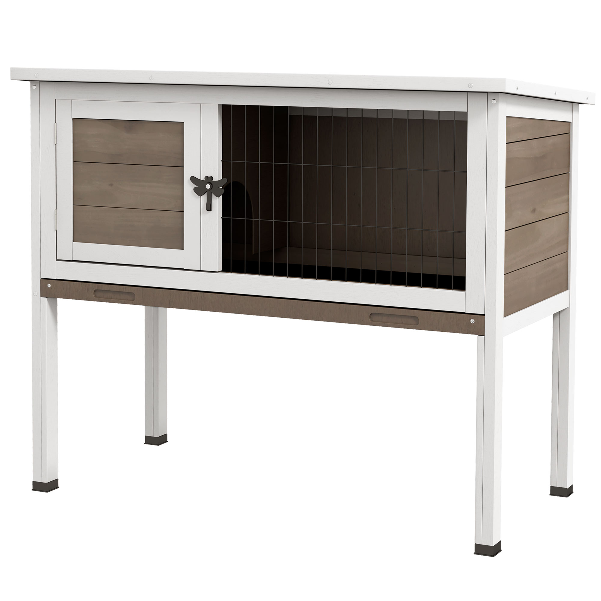 Wooden Rabbit Hutch Guinea Pig Hutch Bunny Cage Garden Built in Tray Openable Asphalt Roof Small Animal House 84 x 43 x 70 cm Brown - Life Essentials