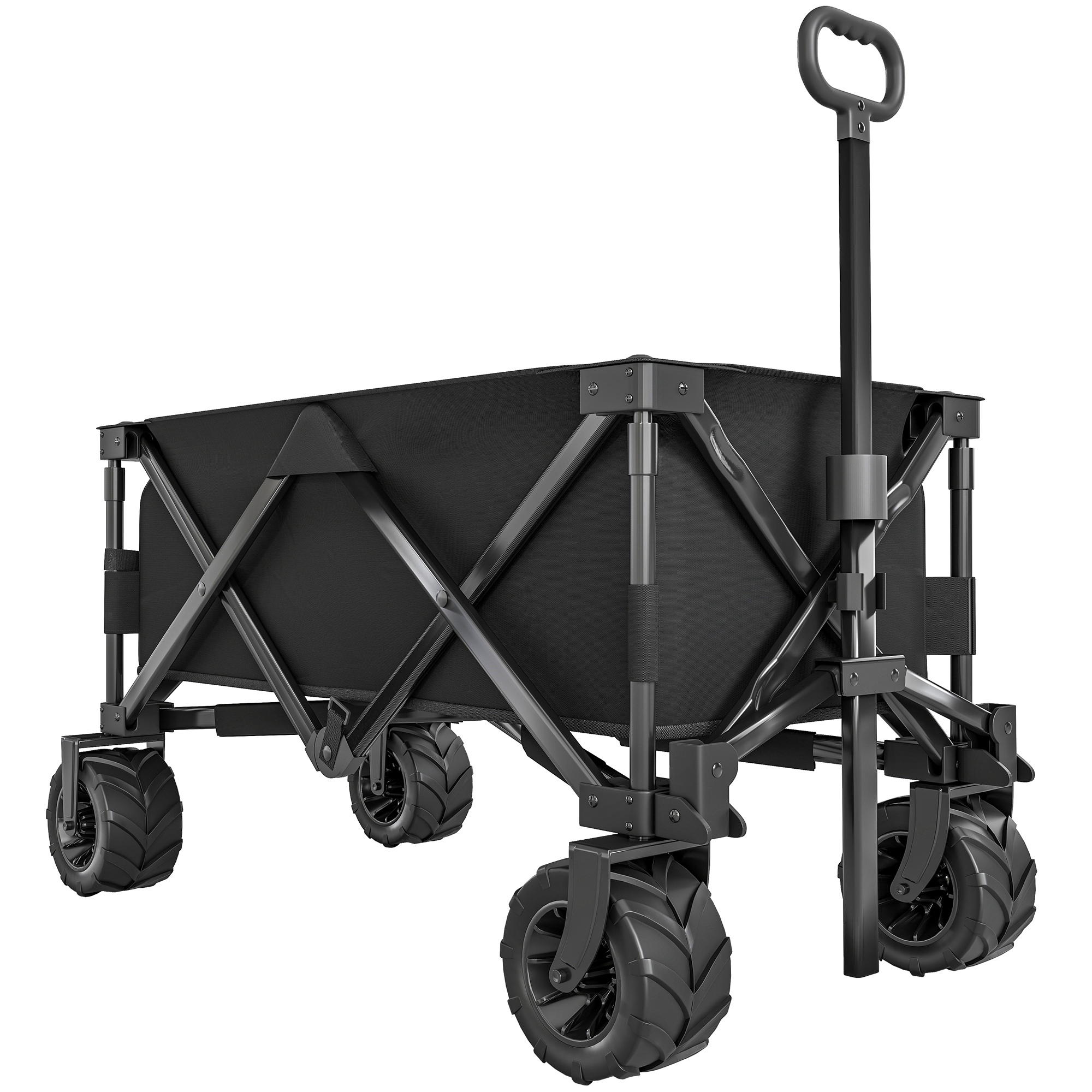 Outdoor Folding Garden Trolley on Wheels, Capming Cargo Wagon Cart Trailer w/ Handle, Wheels for Beach Garden, Black - Life Essentials