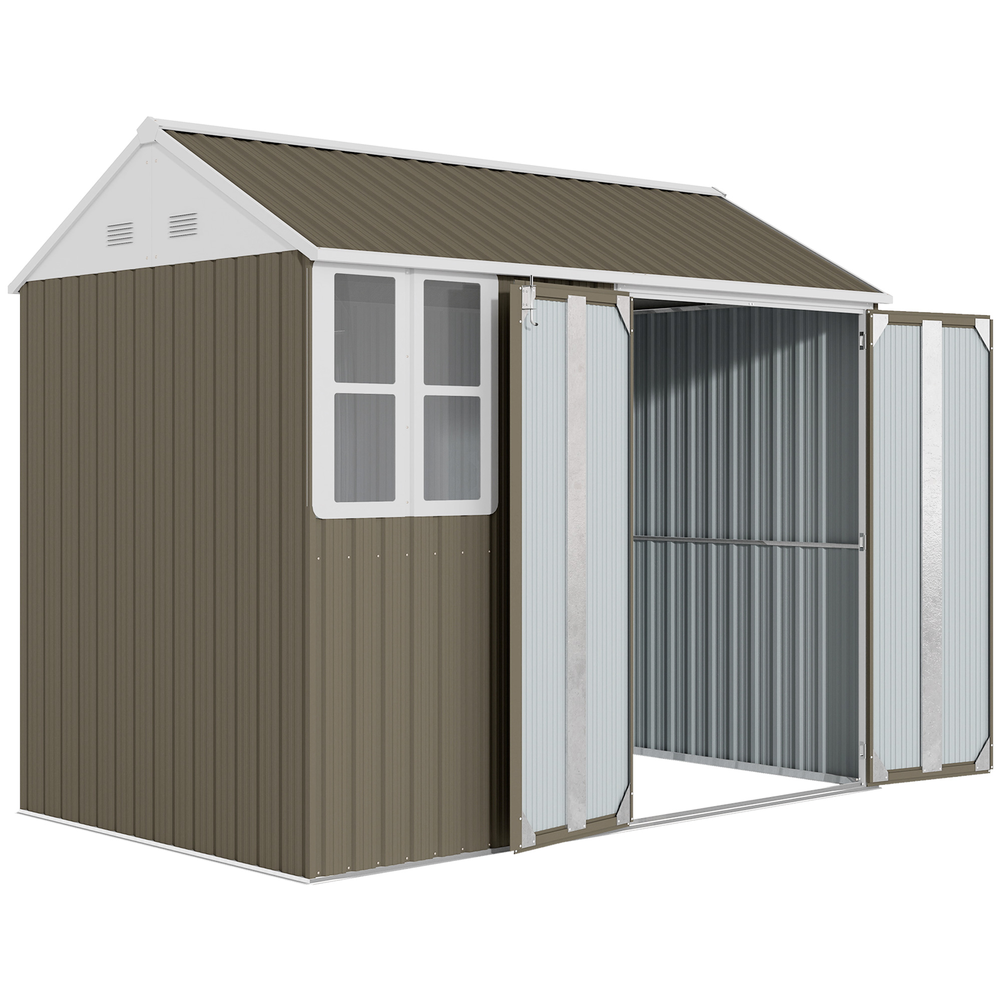 8 x 6 ft Galvanised Garden Shed, Outsoor Metal Storage Shed with Double Doors Window Air Vents for Patio, Lawn, Grey - Life Essentials