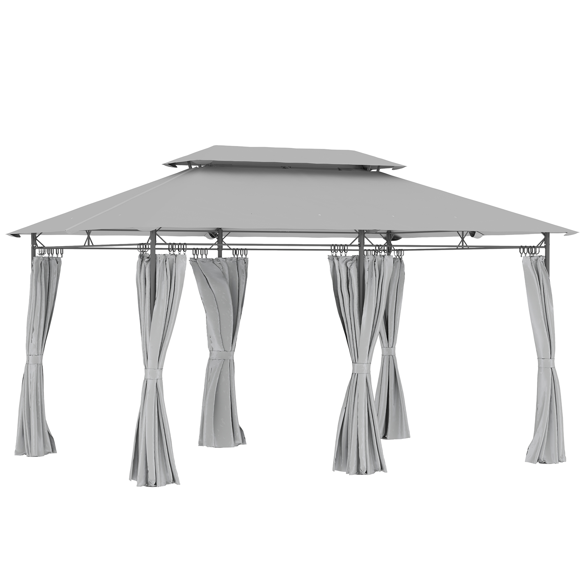 SUNVISTA 3 x 4m Metal Frame, Two-Tier Roof Gazebo - Dark Grey - Life Essentials