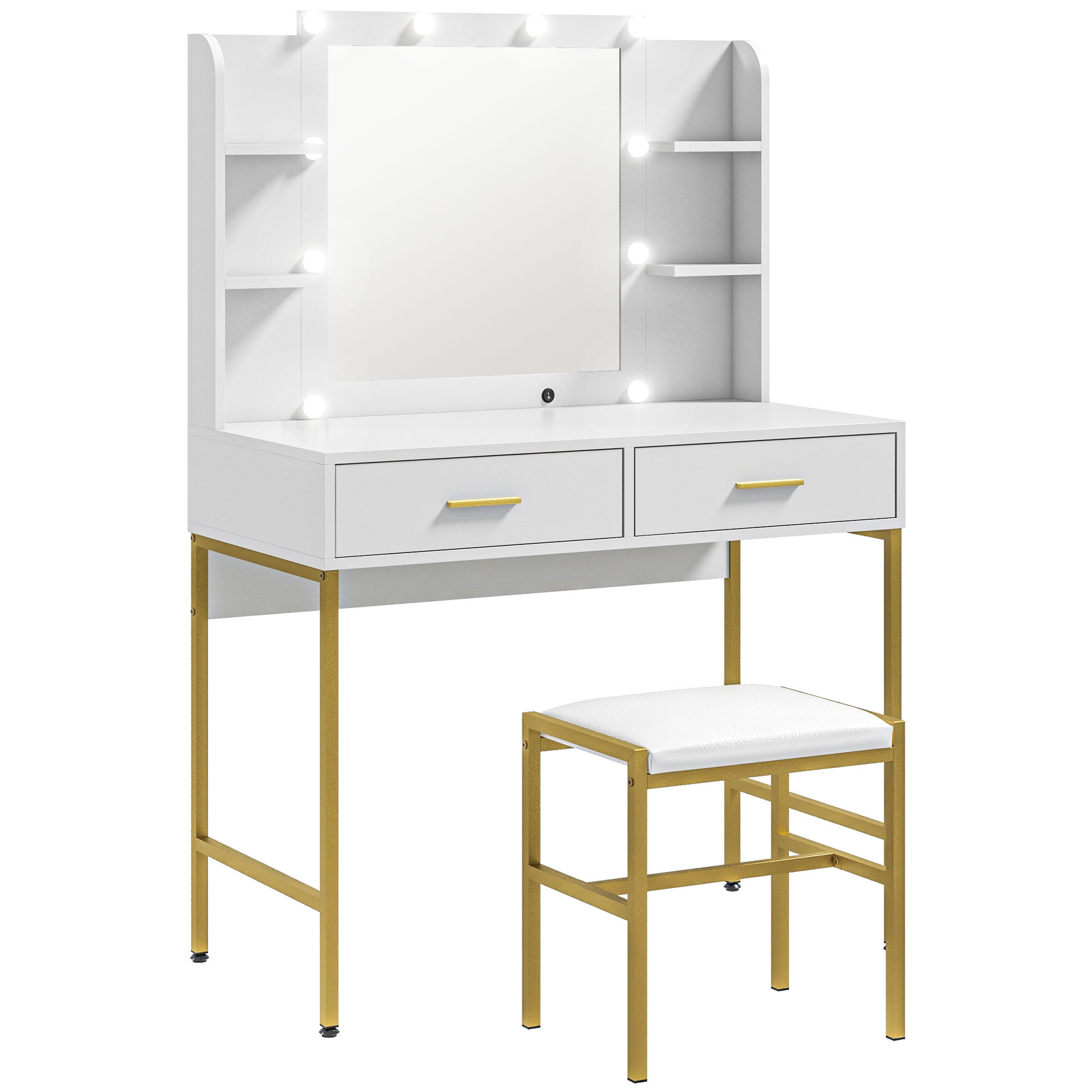 Scott Dressing Table with Lighted Mirror and Cushioned Stool - White - Life Essentials