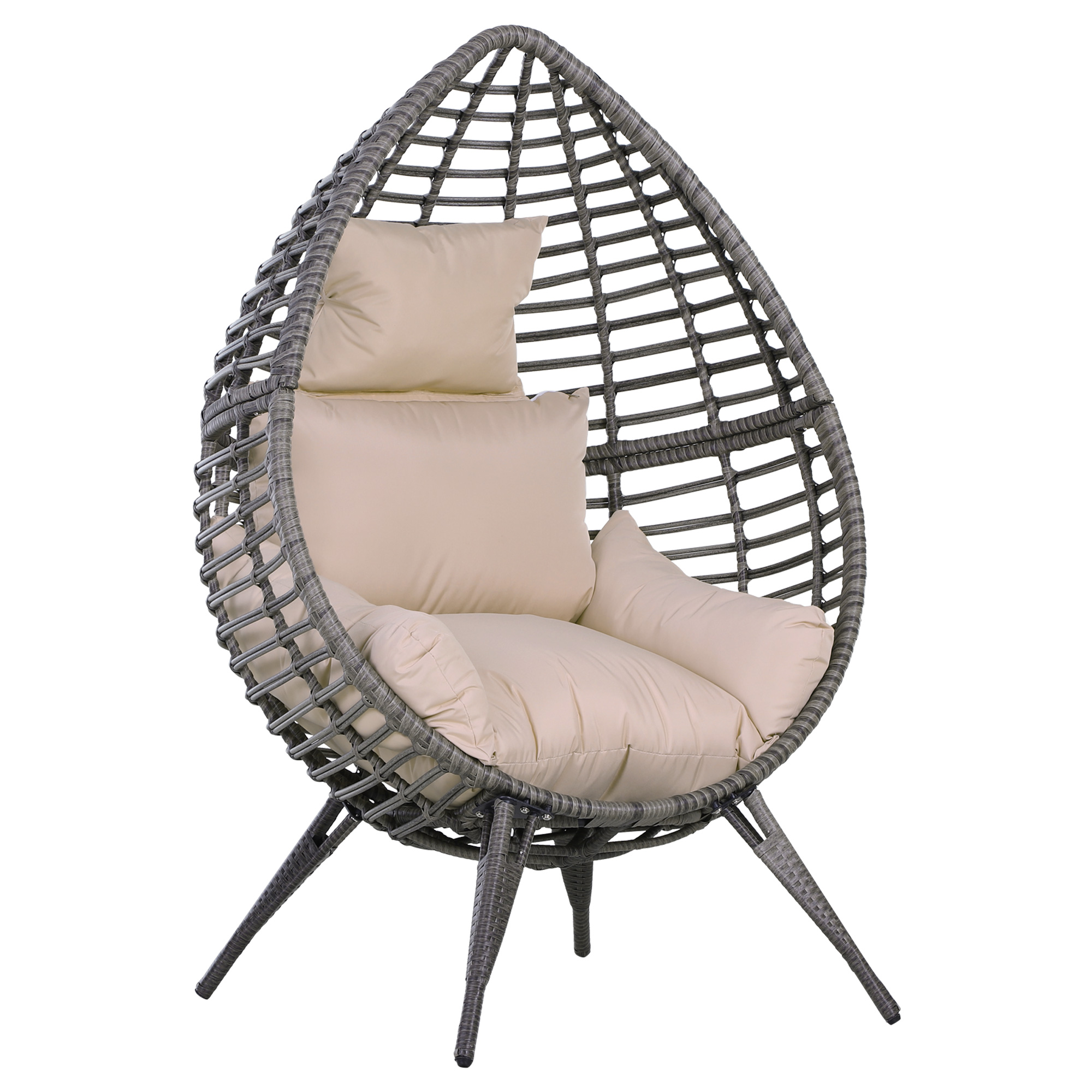 Outdoor Indoor Rattan Egg Chair Wicker Weave Teardrop Chair with Cushion - Life Essentials