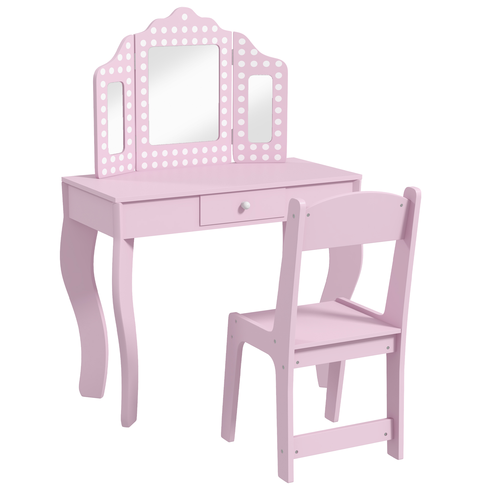 Kinsey Kids Dressing Table Set with Stool Tri-Fold Mirror - Pink - Life Essentials