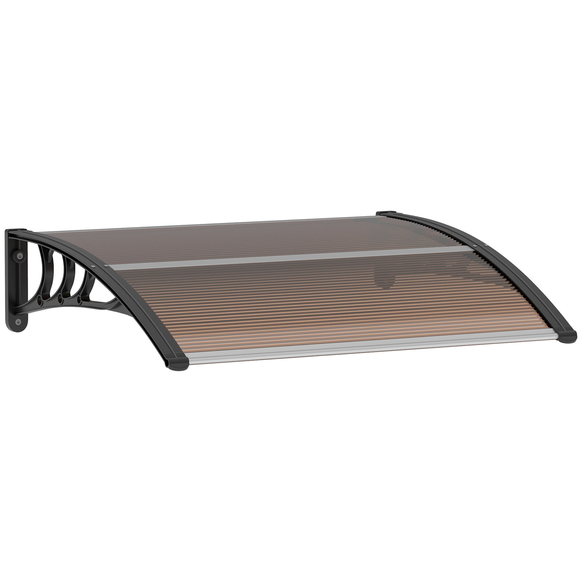 Curved Window Door Canopy Aluminium Rigid Plastic Polycarbonate Fixed Outdoor Awning Modern Design UV Water Rain Resist 100 x 75cm Brown - Life 