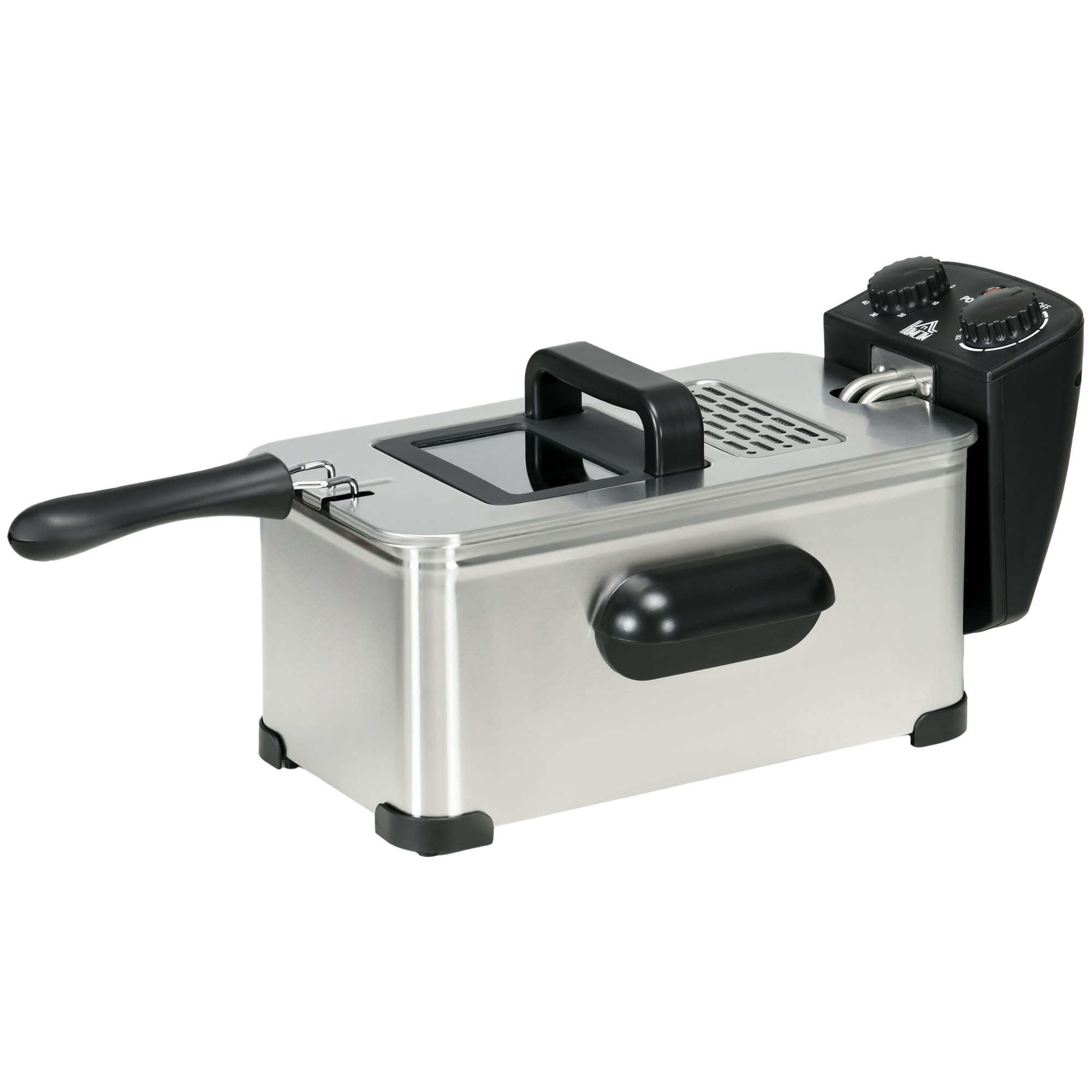 3 Litre Stainless Steel Deep Fat Fryer with Adjustable Temp, 60min Timer, Viewing Window and Safety Cut Out, 2000W - Life Essentials