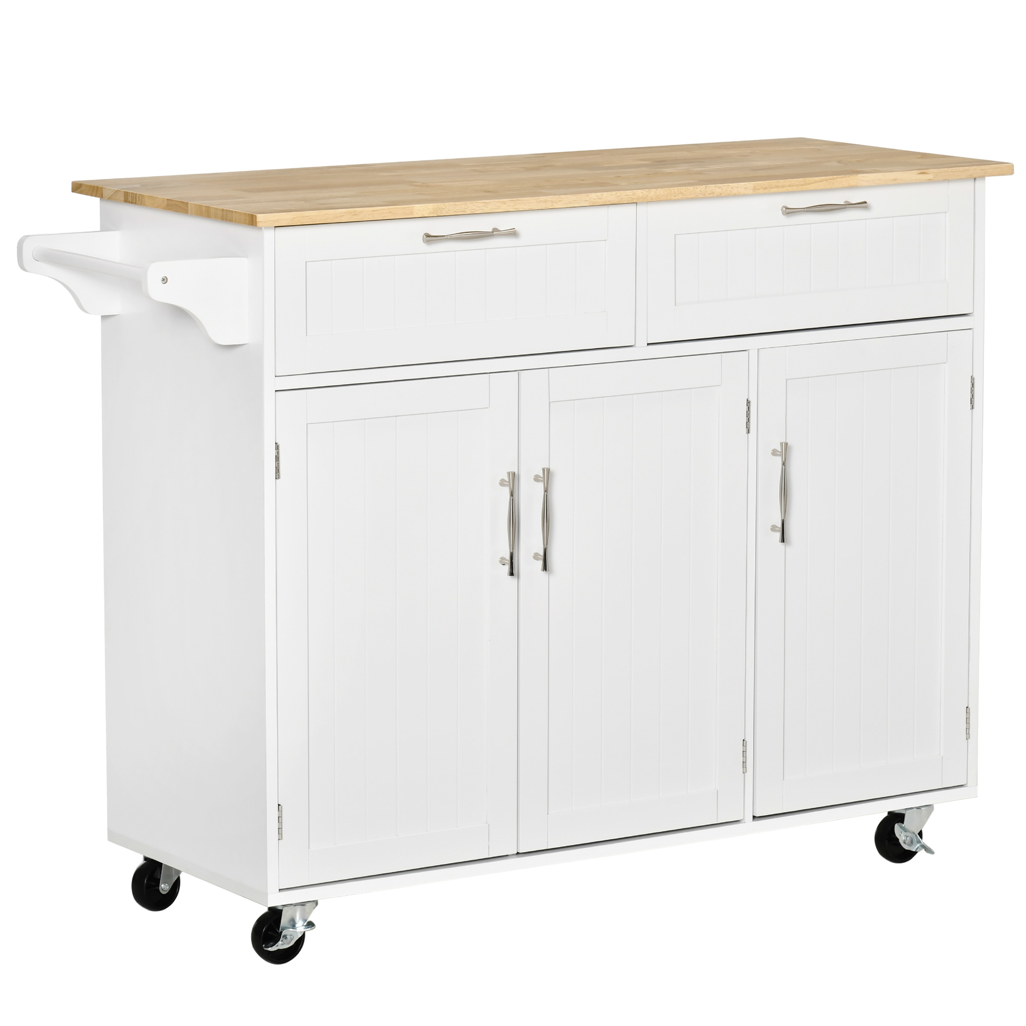 Kitchen Island Utility Cart, with 2 Storage Drawers & Cabinets for Dining Room, White - Life Essentials