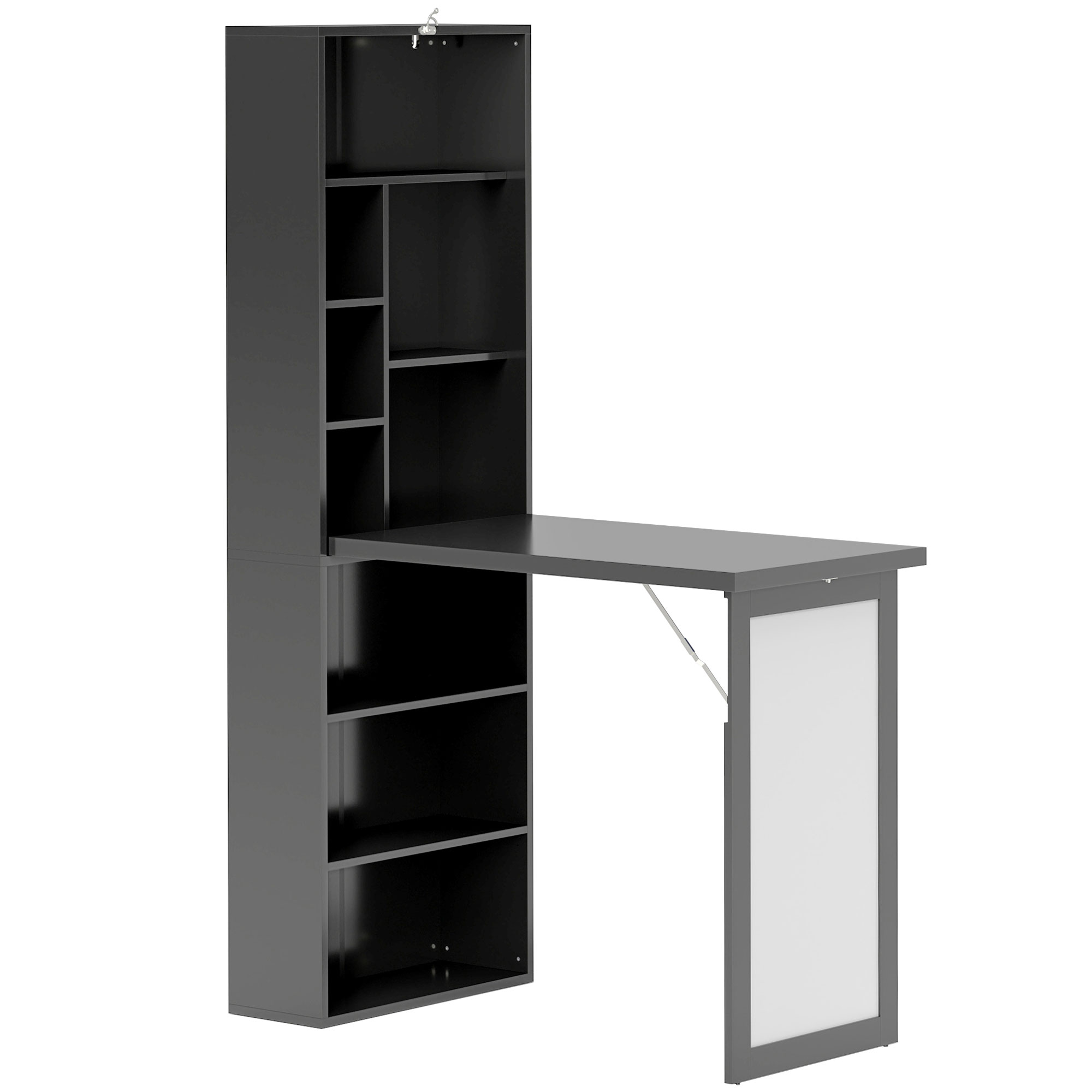 HERON Three-Part Work Desk, with Storage and Writing Board - Black - Life Essentials