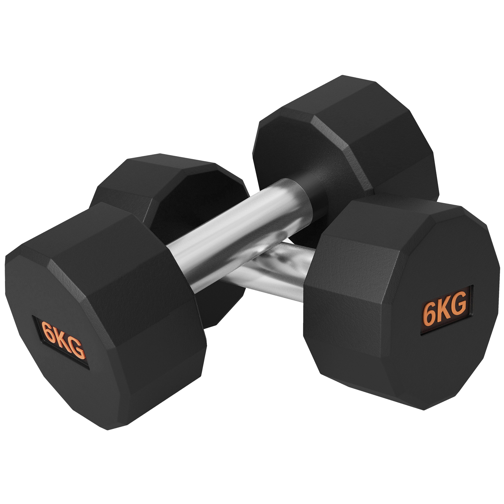 McAlpin 2 x 6kg Dumbbells Set with 12-Sided Shape and Non-Slip Grip - Black and Orange - Life Essentials