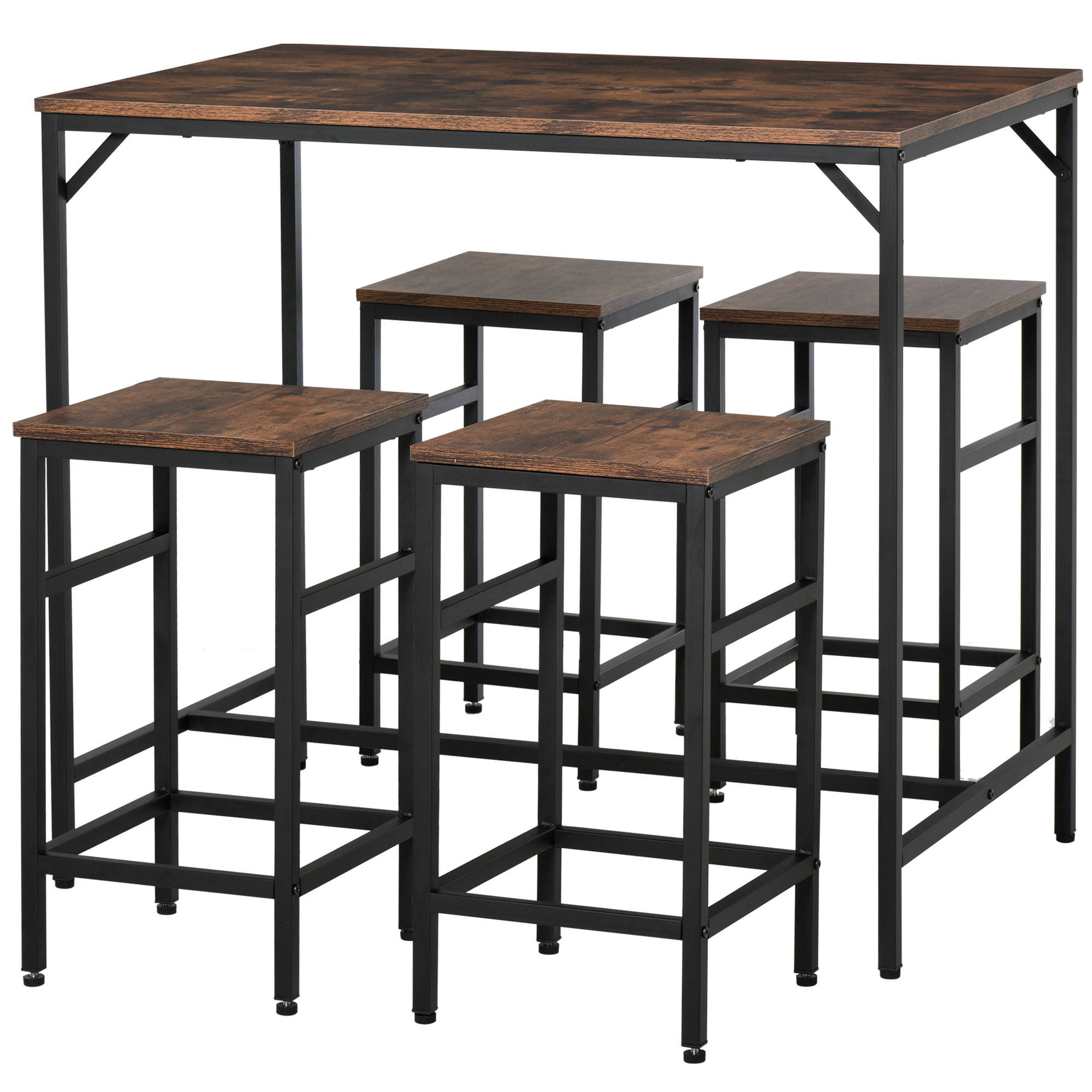 Industrial Rectangular Bar Table Set with 4 Stools for Dining Room, Kitchen, Dinette - Life Essentials