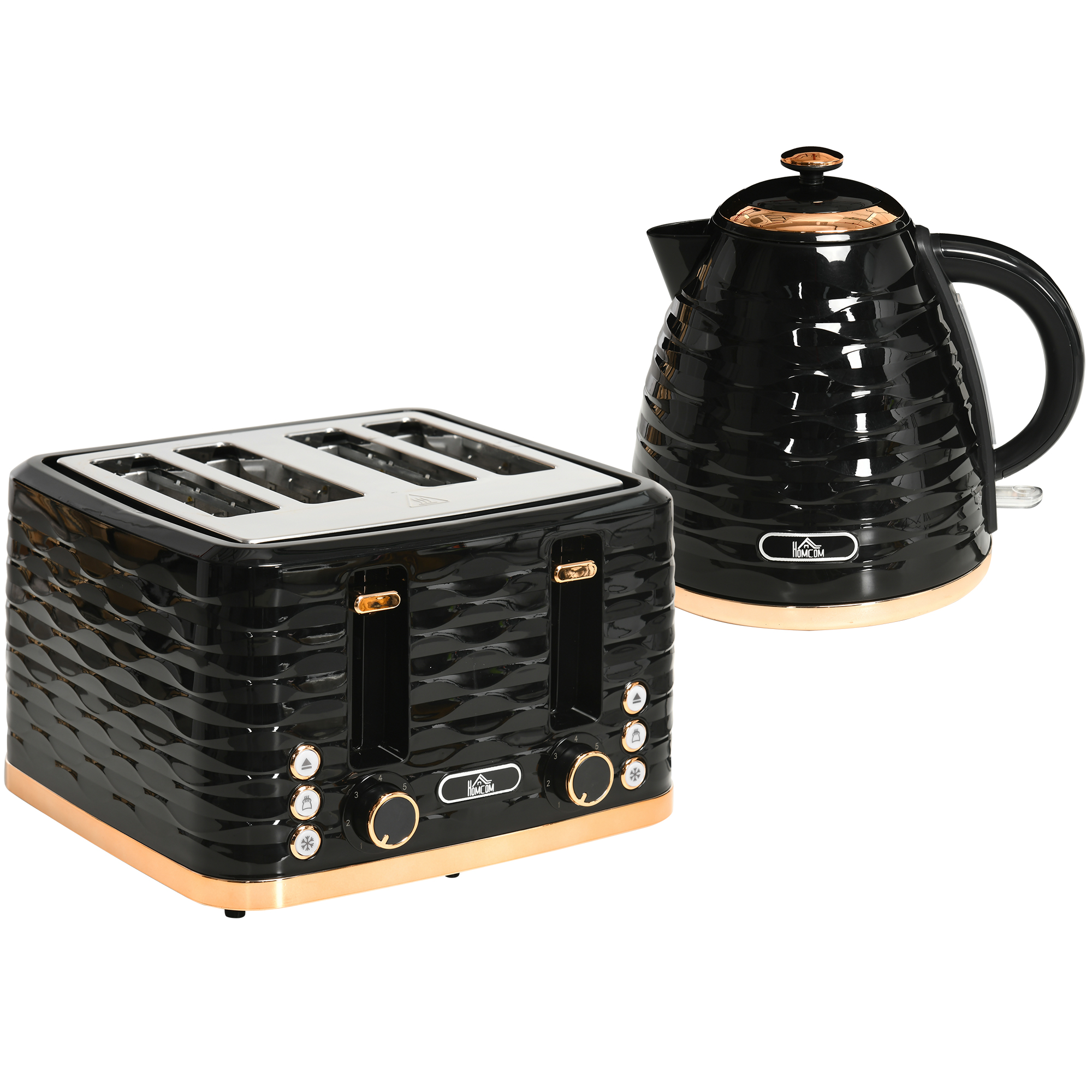 Kettle and Toaster Sets, 1600W 1.7L Rapid Boil Kettle & 4 Slice Toaster w/7 Browning Controls Defrost Reheat Crumb Tray Otter thermostat Black - Life 