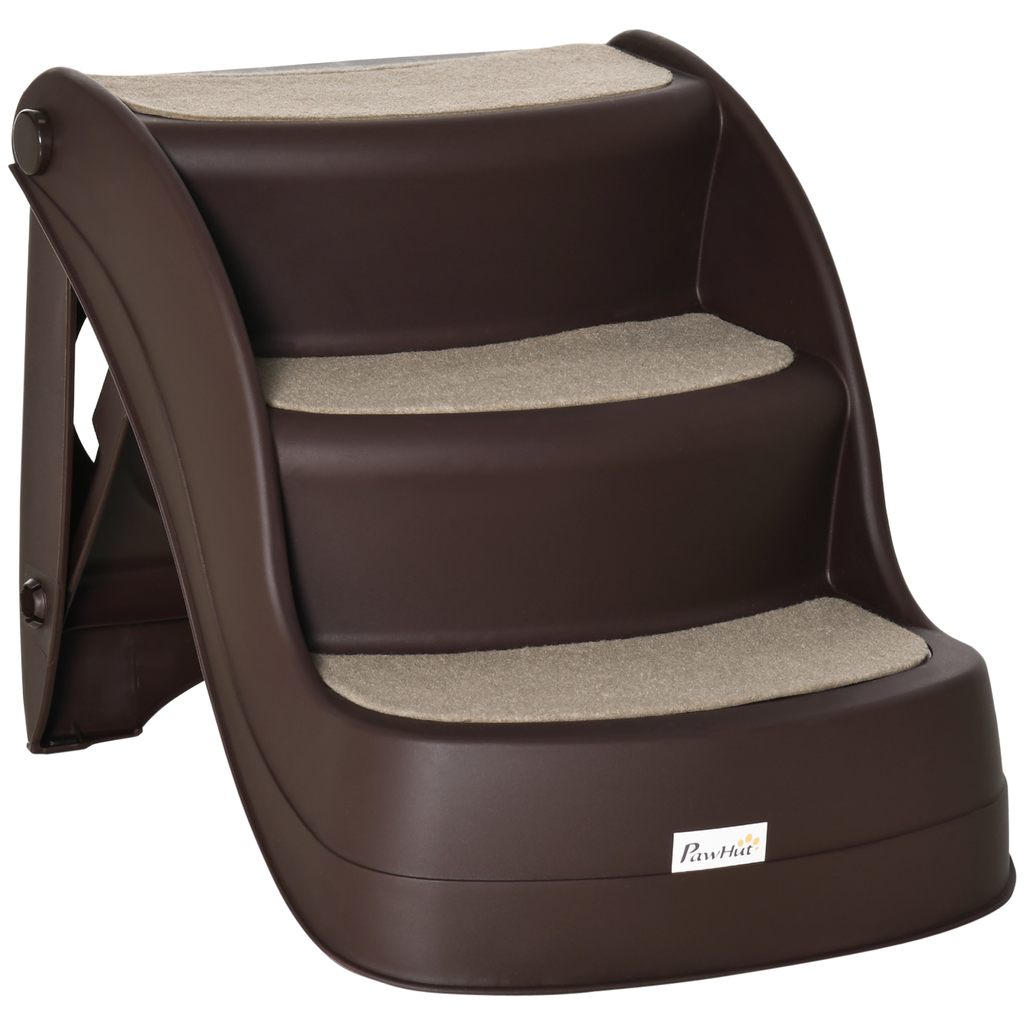Foldable Pet Stairs Portable Dog Steps 3-Step Design with Non-slip Mats for High Beds, Sofas, 49 x 38 x 38 cm, Brown - Life Essentials
