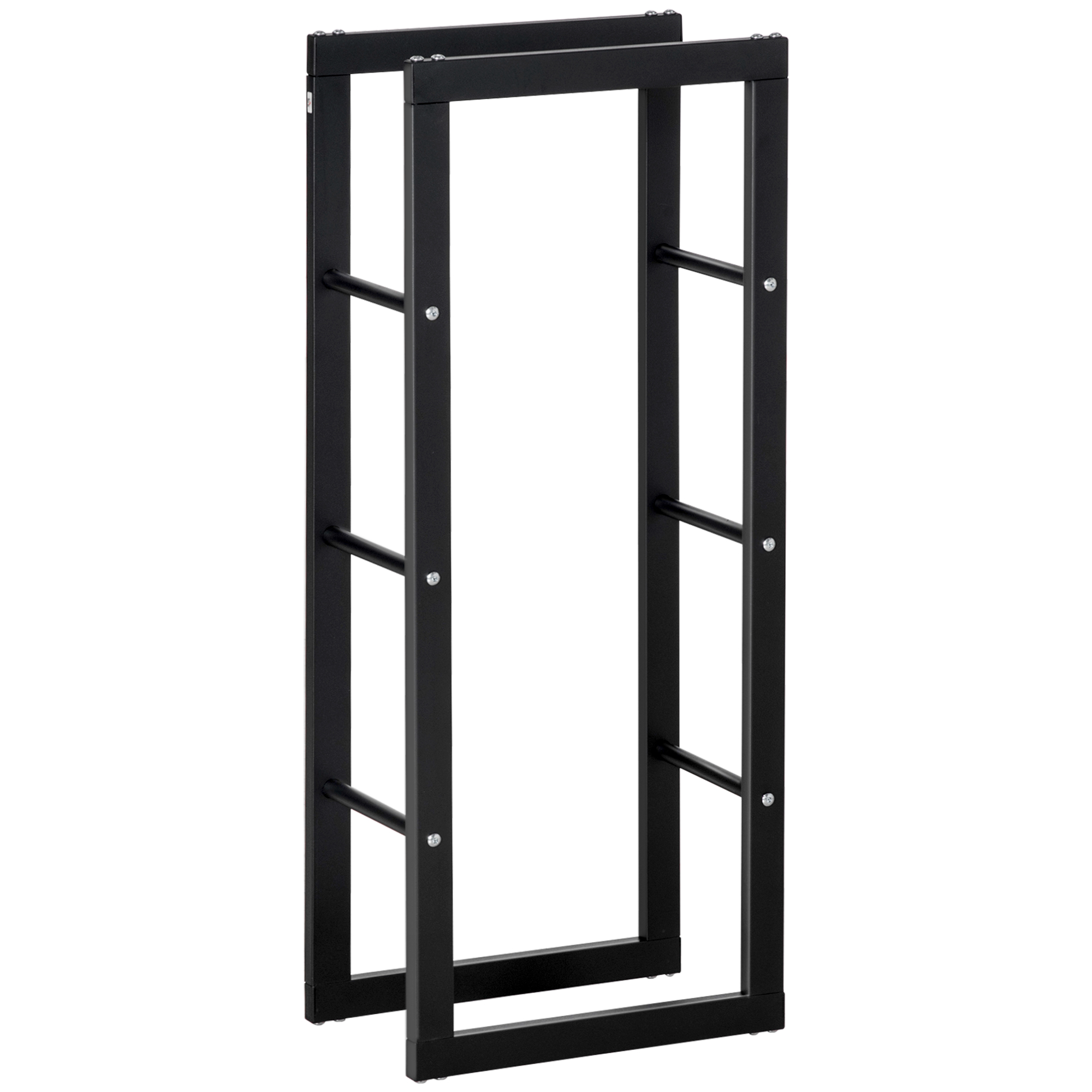Outdoor Metal Firewood Log Holder Tall Indoor Rack Shelf with Side Rails, Rust Resistant - Black - Life Essentials