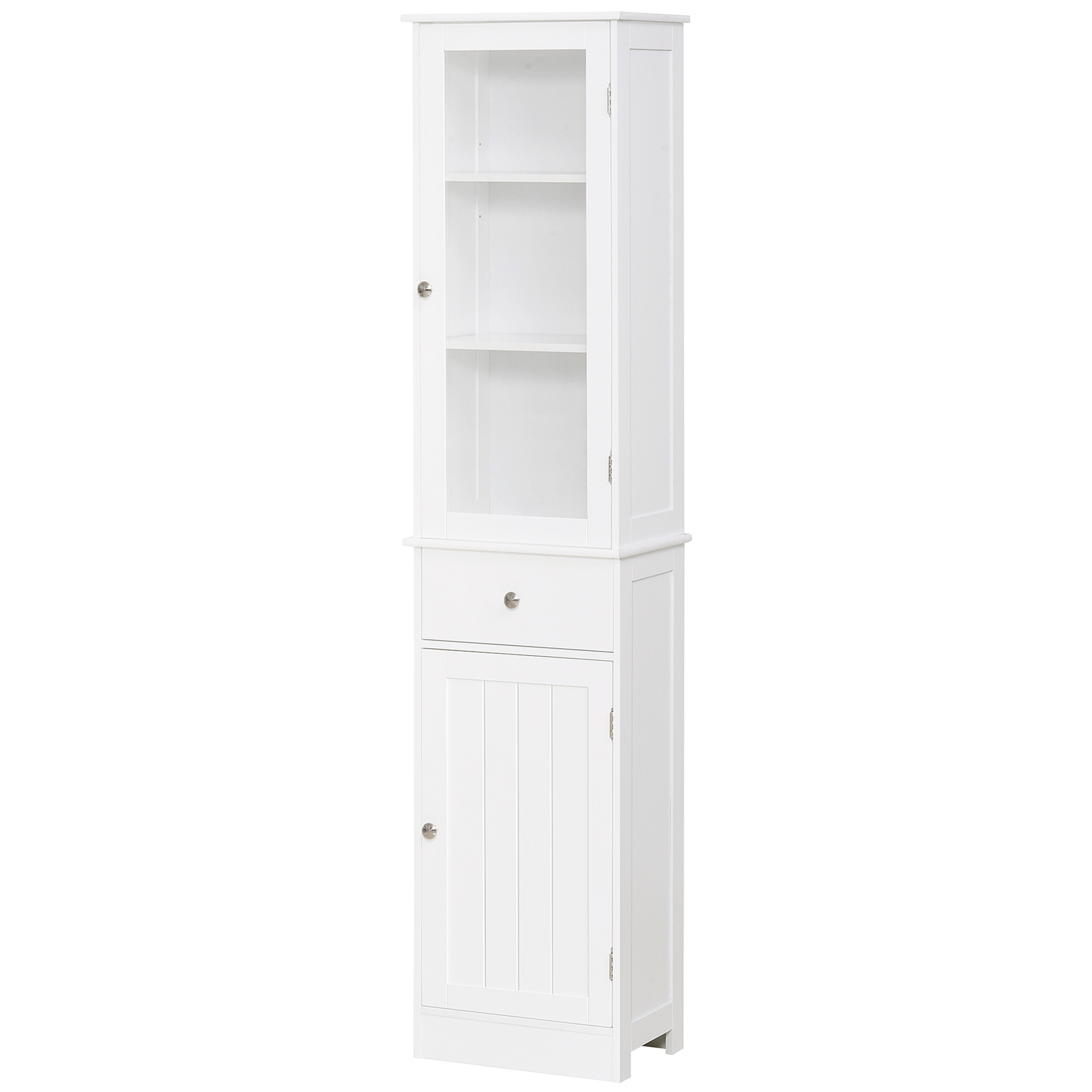 Bathroom Storage Cabinet with 3-tier Shelf Drawer Door, Floor Cabinet Free Standing Tall Slim Side Organizer Shelves, White - Life Essentials