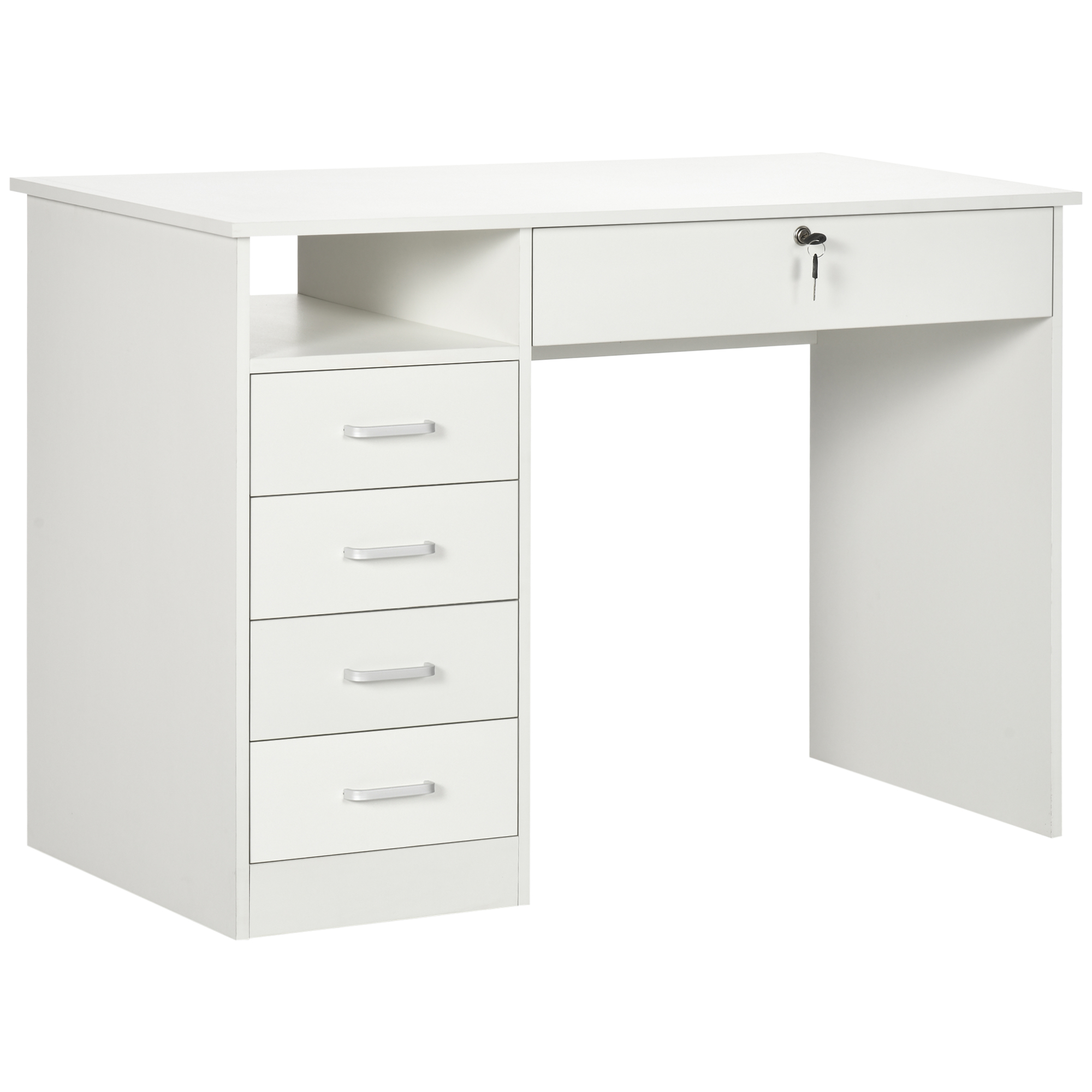 Computer Desk, Home Office Desk with Lockable Drawer, Storage Shelf for Study Bedroom, 110 x 50 x 76 cm, White - Life Essentials