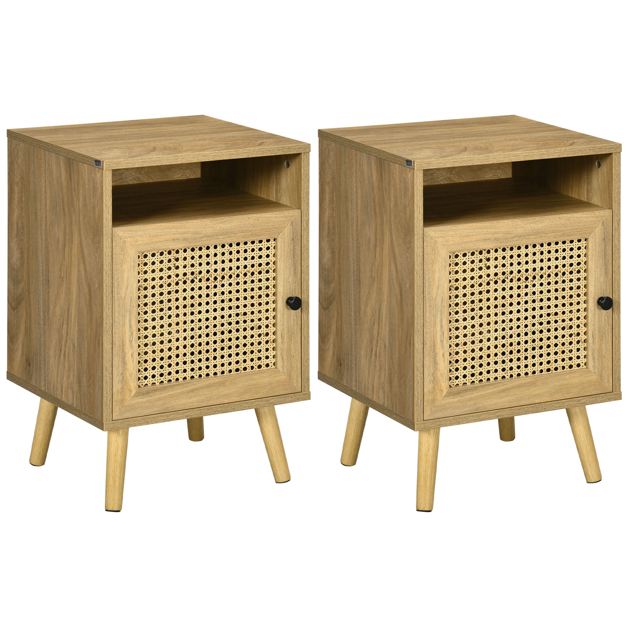 Bedside Table - ISLIN 2 Piece Nightstand Natural 39cm - Life Essentials