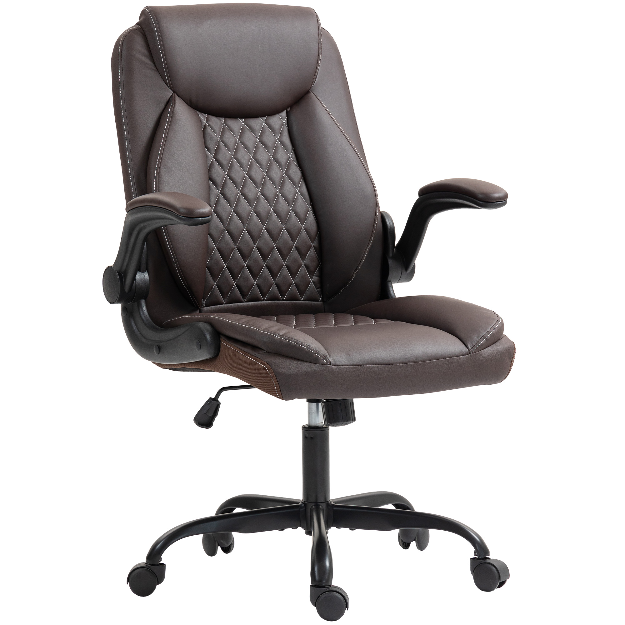 HERON Faux Leather Office Chair Flip Up Armrests - Brown - Life Essentials