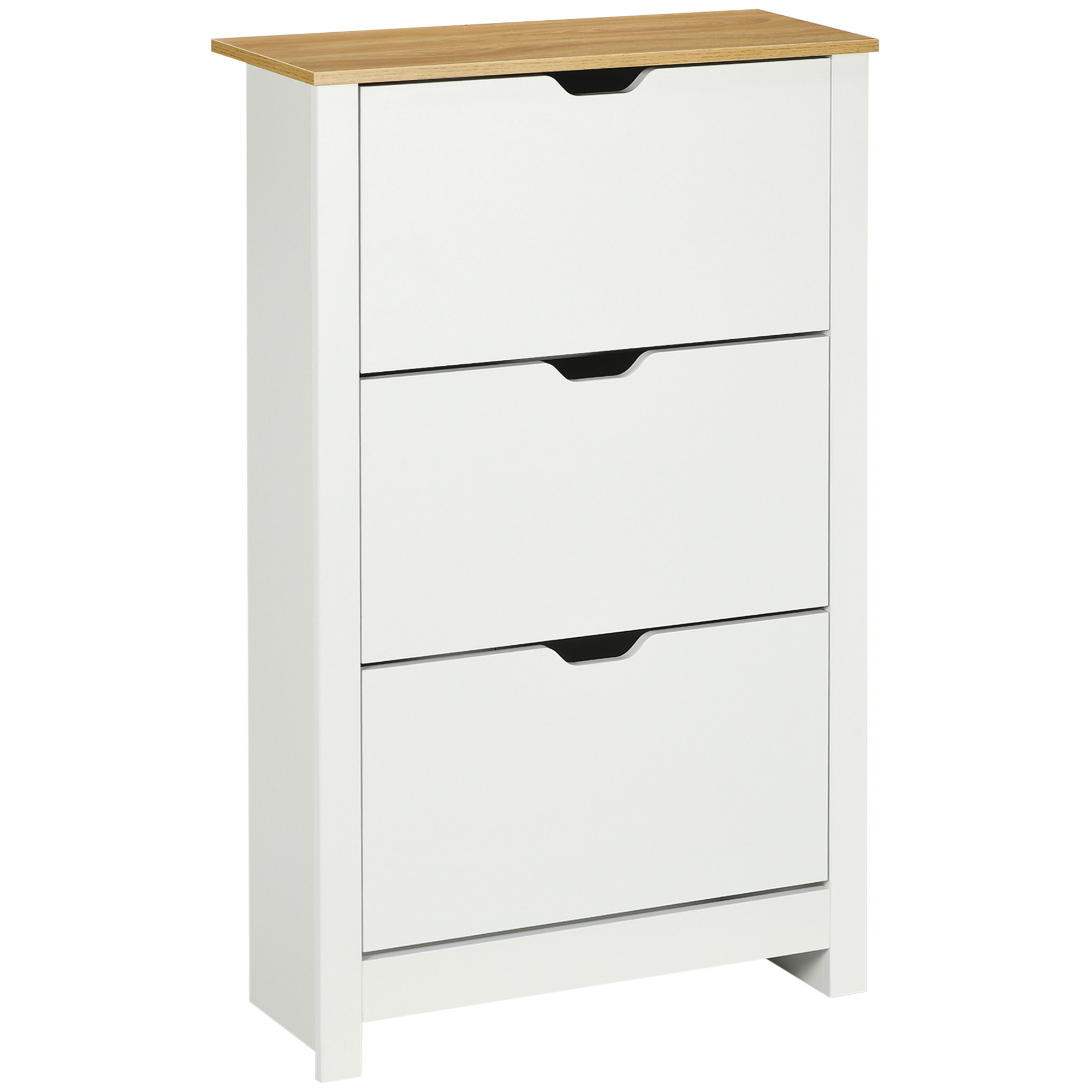 Slim Shoe Cabinet, Narrow Shoe Cupboard with 3 Flip Drawers, Adjustable Shelves for 18 Pairs of Shoes for Hallway, White - Life Essentials